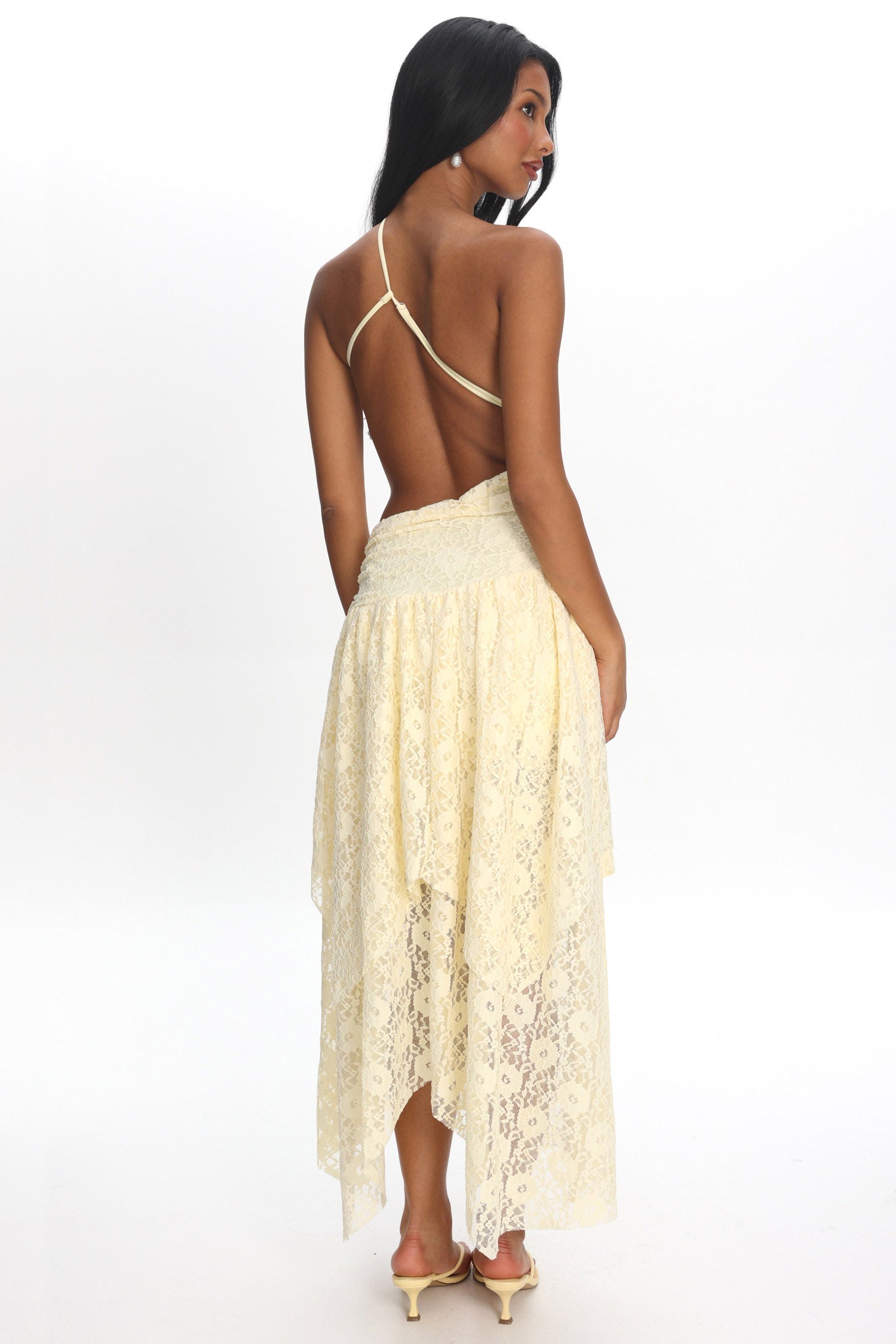 cut out back dress midi ASOS DESIGN halter midi dress with front cut outs and open back in black