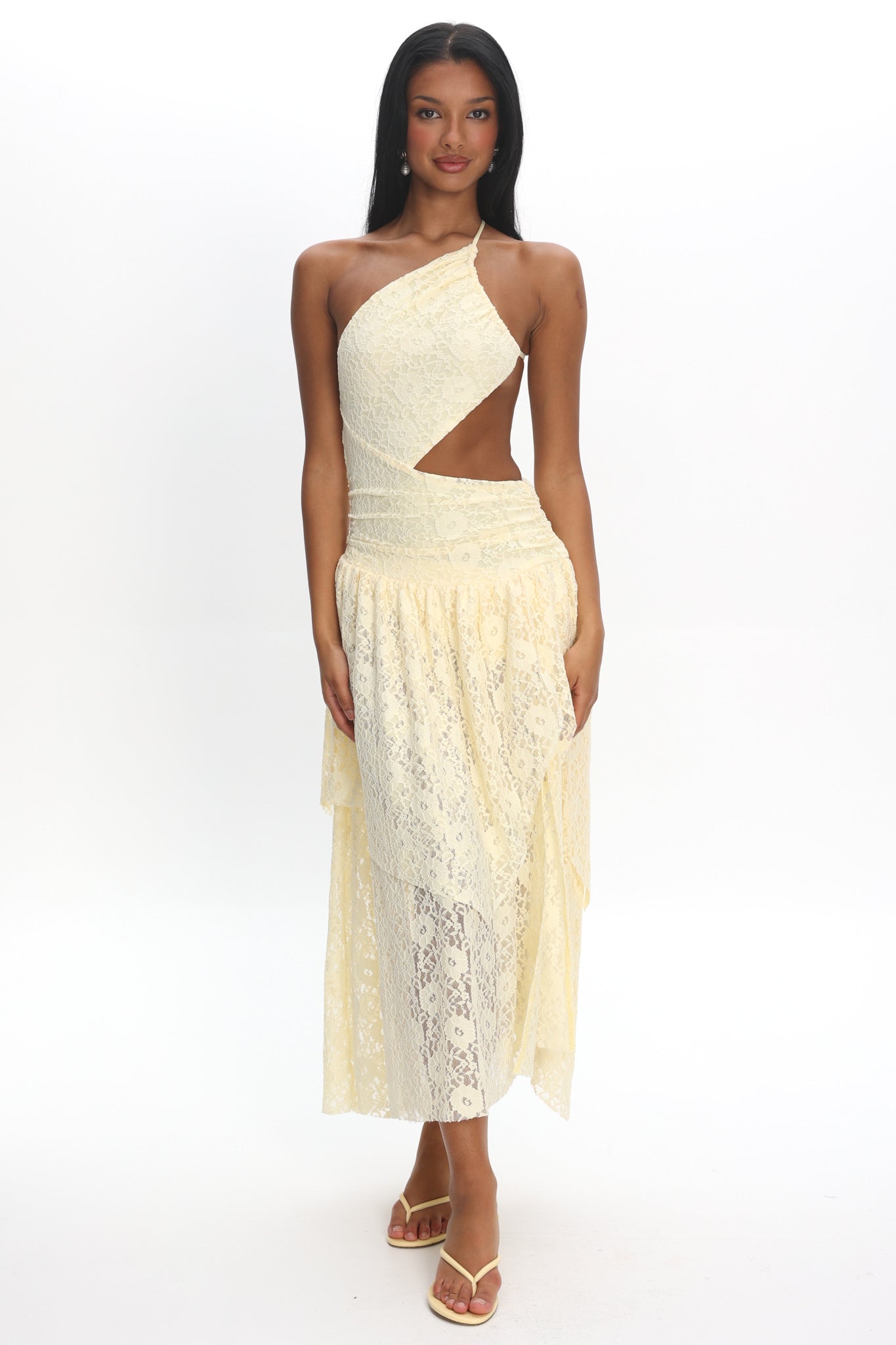 Call Back Cut-Out Waist Midi Dress Lace Butter