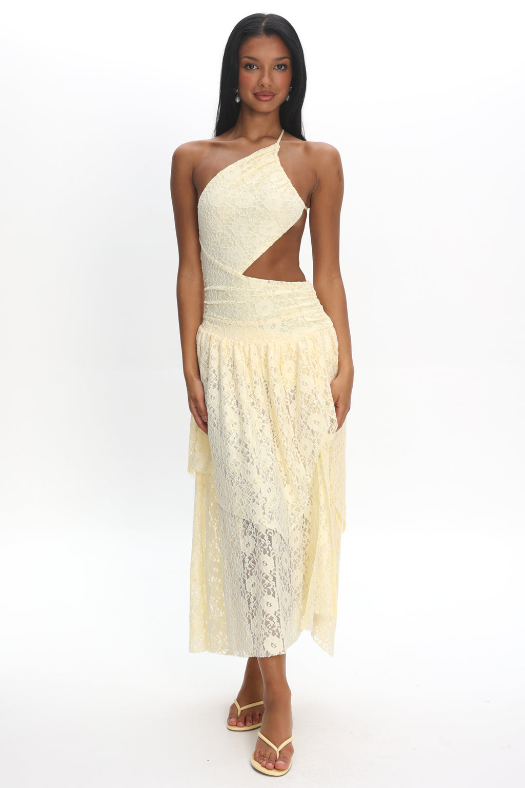 Call Back Cut-Out Waist Midi Dress Lace Butter