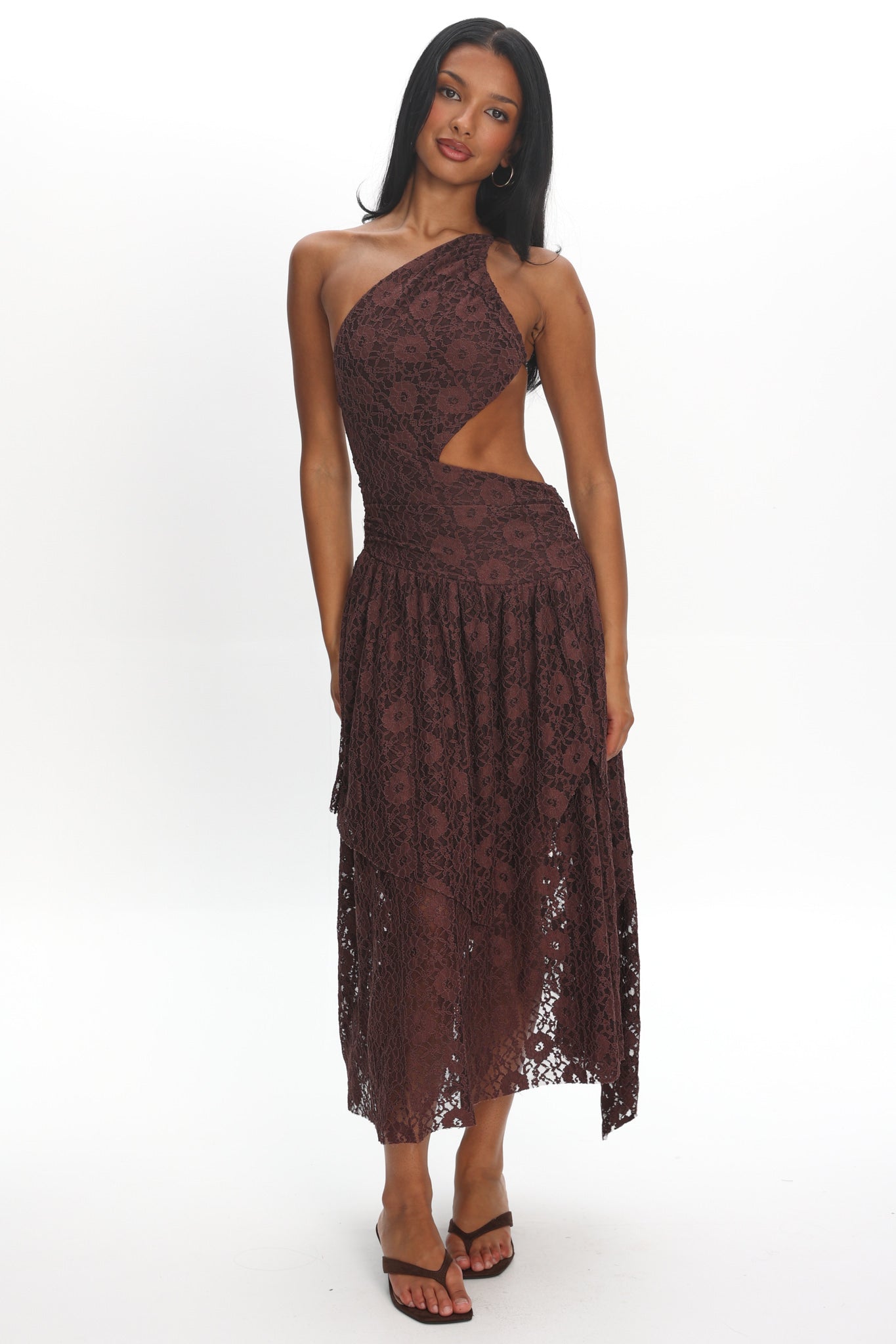 selfie leslie midi dress Call Back Cut-Out Waist Lace Chocolate color of the belt:gold To Us Vintage Plus Size Long Split 37 CARE Hand Wash