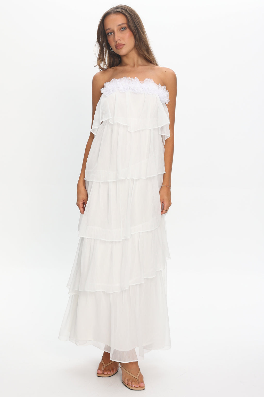 It's Time Tiered Ruffle Maxi Dress Ivory