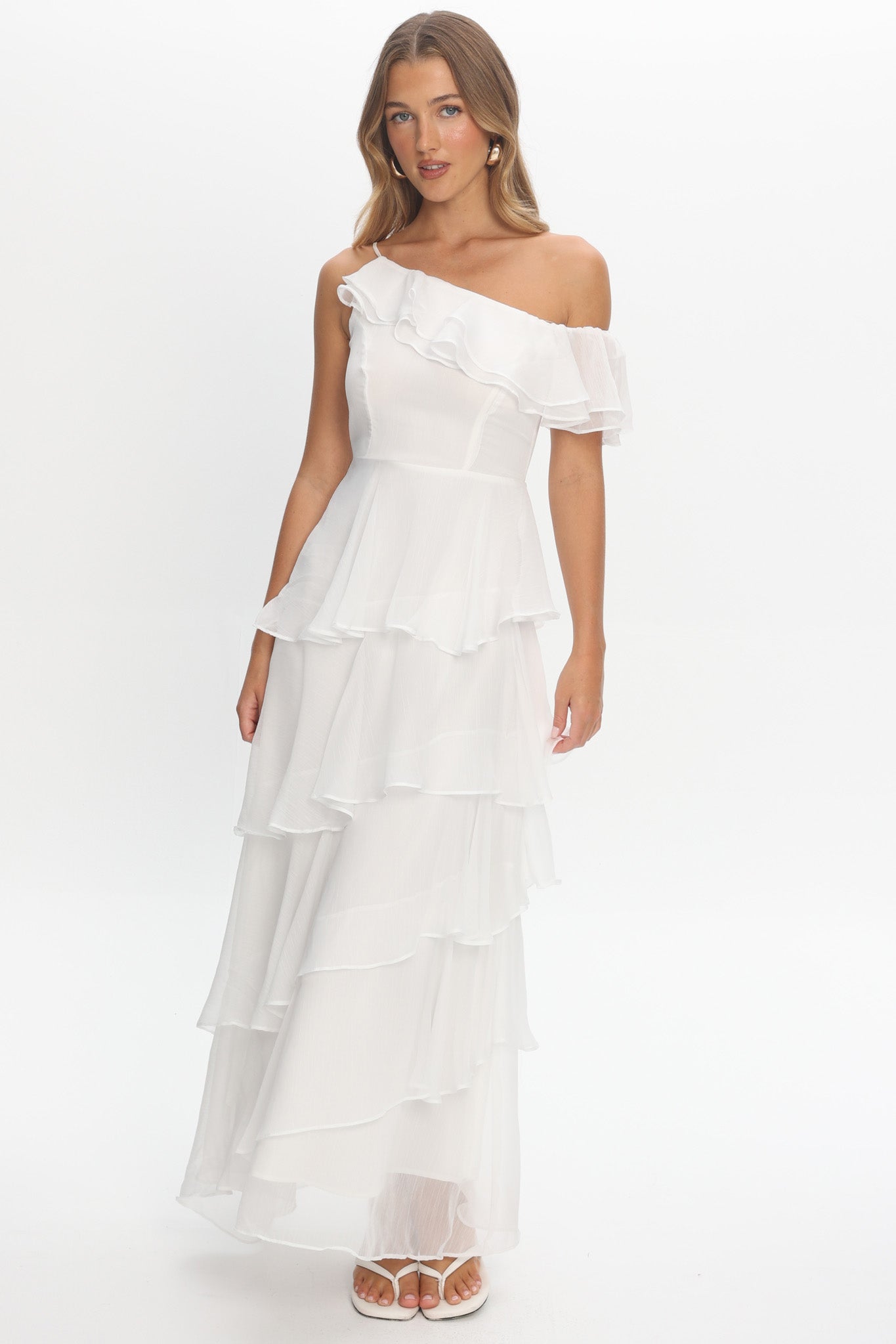 Elizaveta One-Shoulder Tiered Maxi Dress Ivory | Selfie Leslie