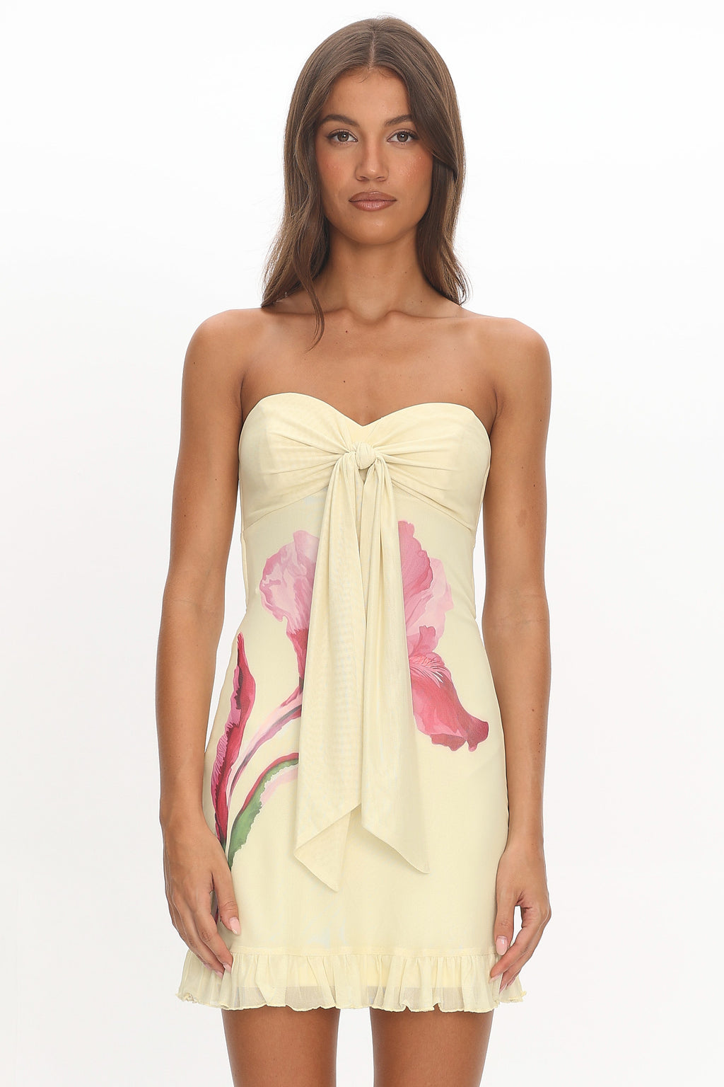 Evandra Sweetheart Neckline Strapless Mini Dress Lemon by Selfie Leslie