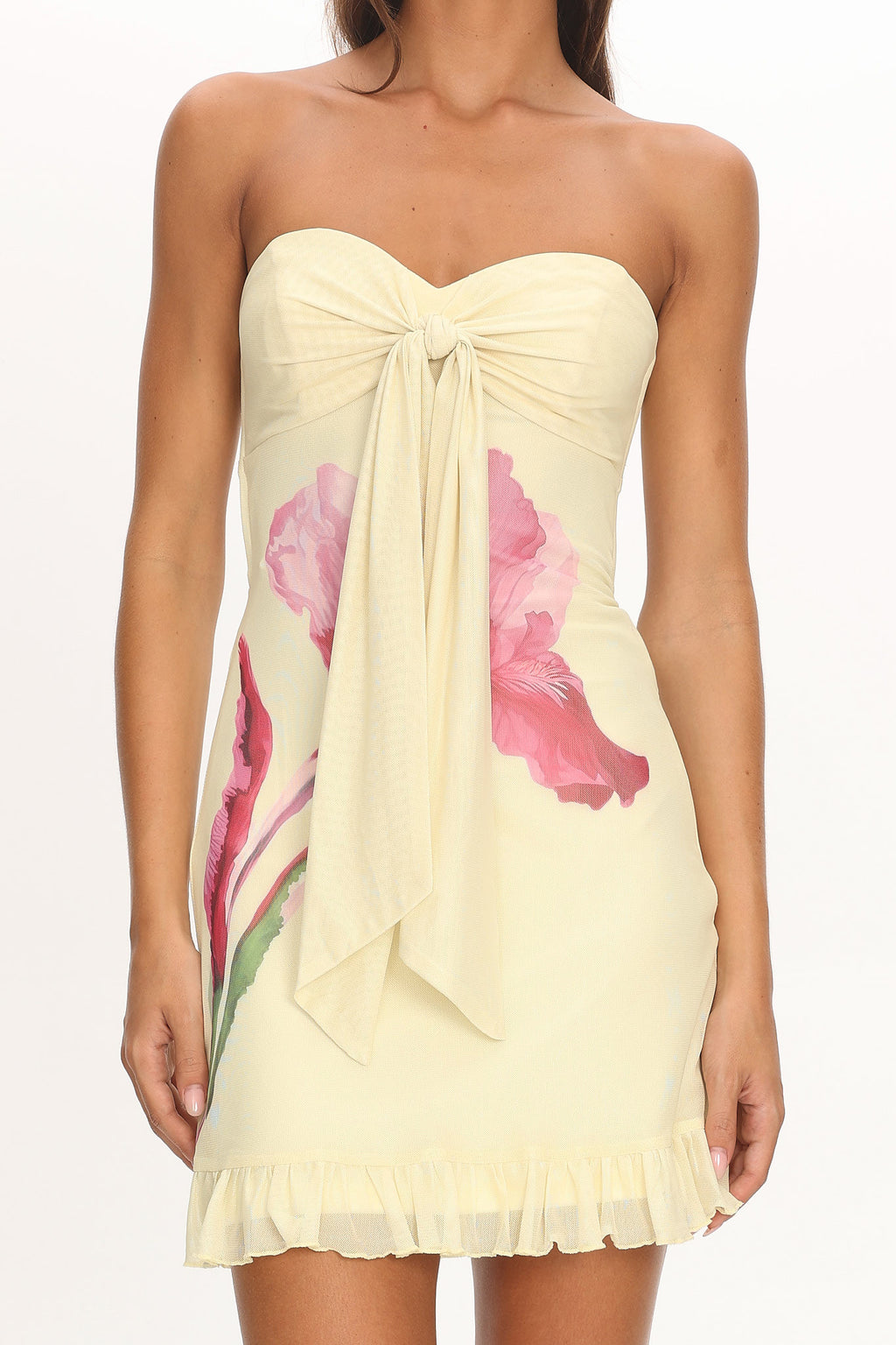 Evandra Sweetheart Neckline Strapless Mini Dress Lemon by Selfie Leslie
