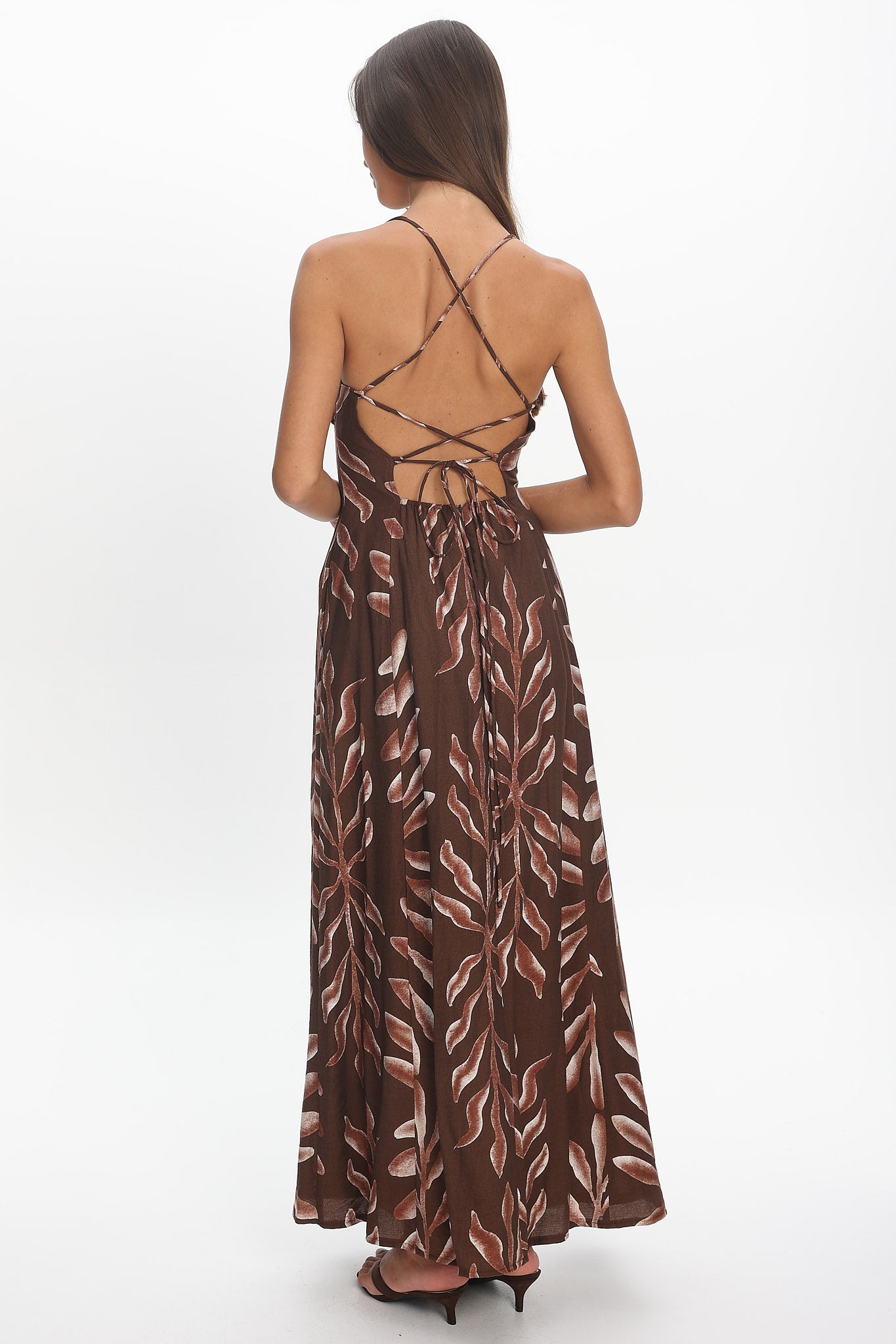 brown strappy maxi dress Chocolate PrettyLittleThing Ruched Backless Strappy Maxi Dress