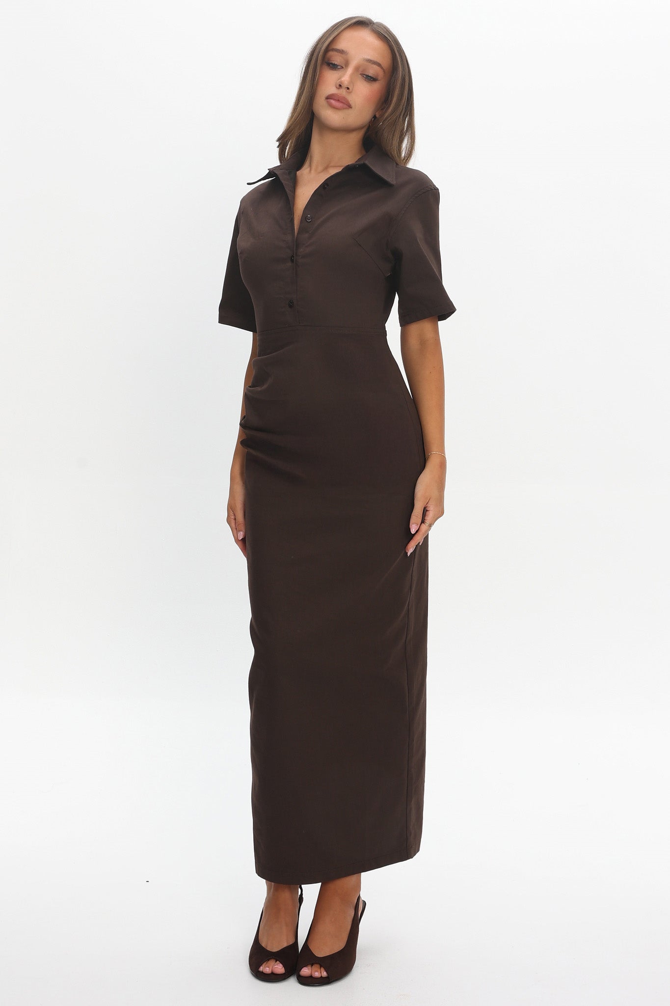 City Girl Collared Maxi Dress Chocolate