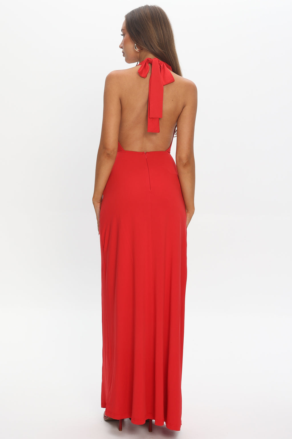 Felisha Cowl Halterneck Maxi Dress Red