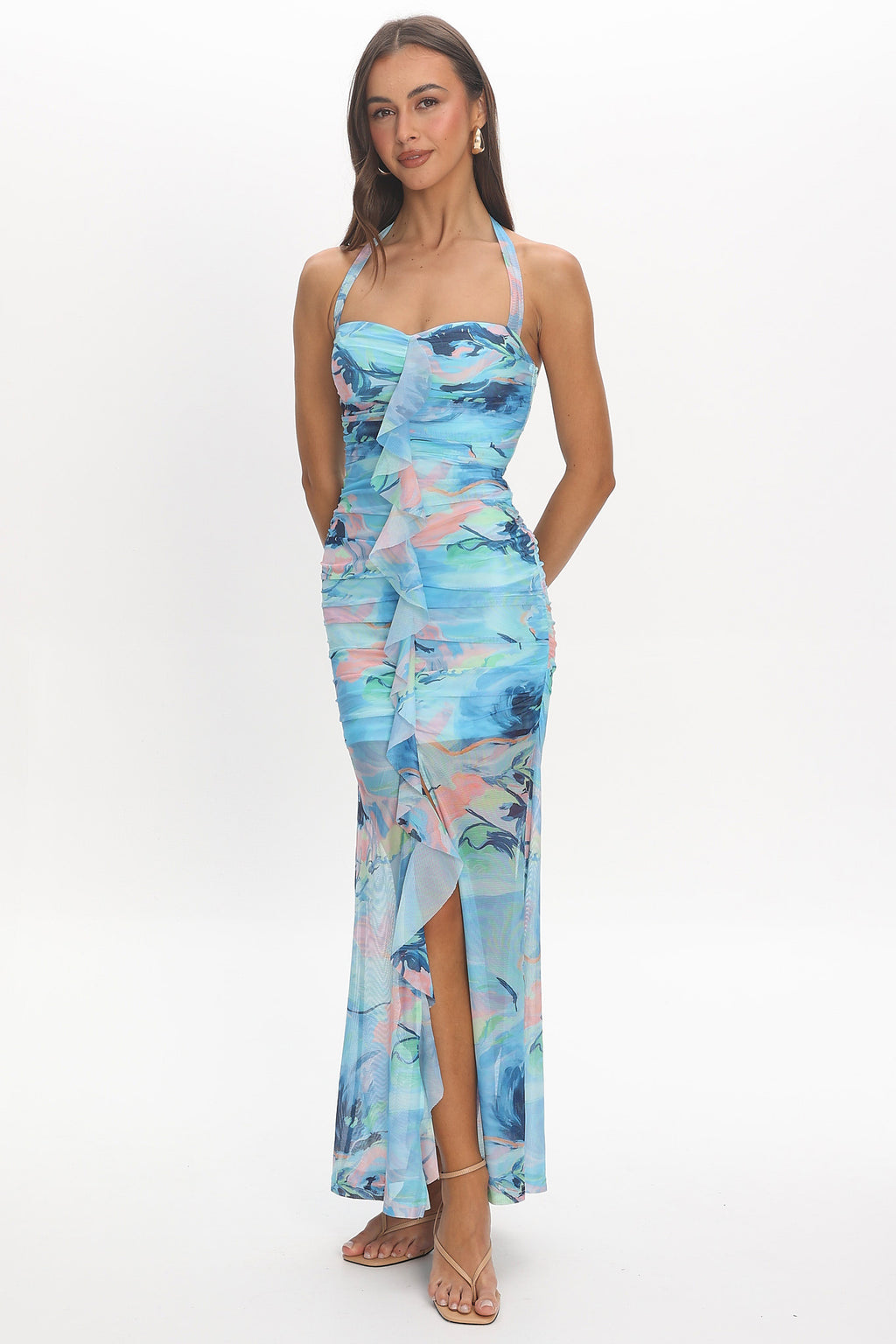 flounce maxi dress Yvonne V-Neck Flowers Flounce Maxi Dress, White / S