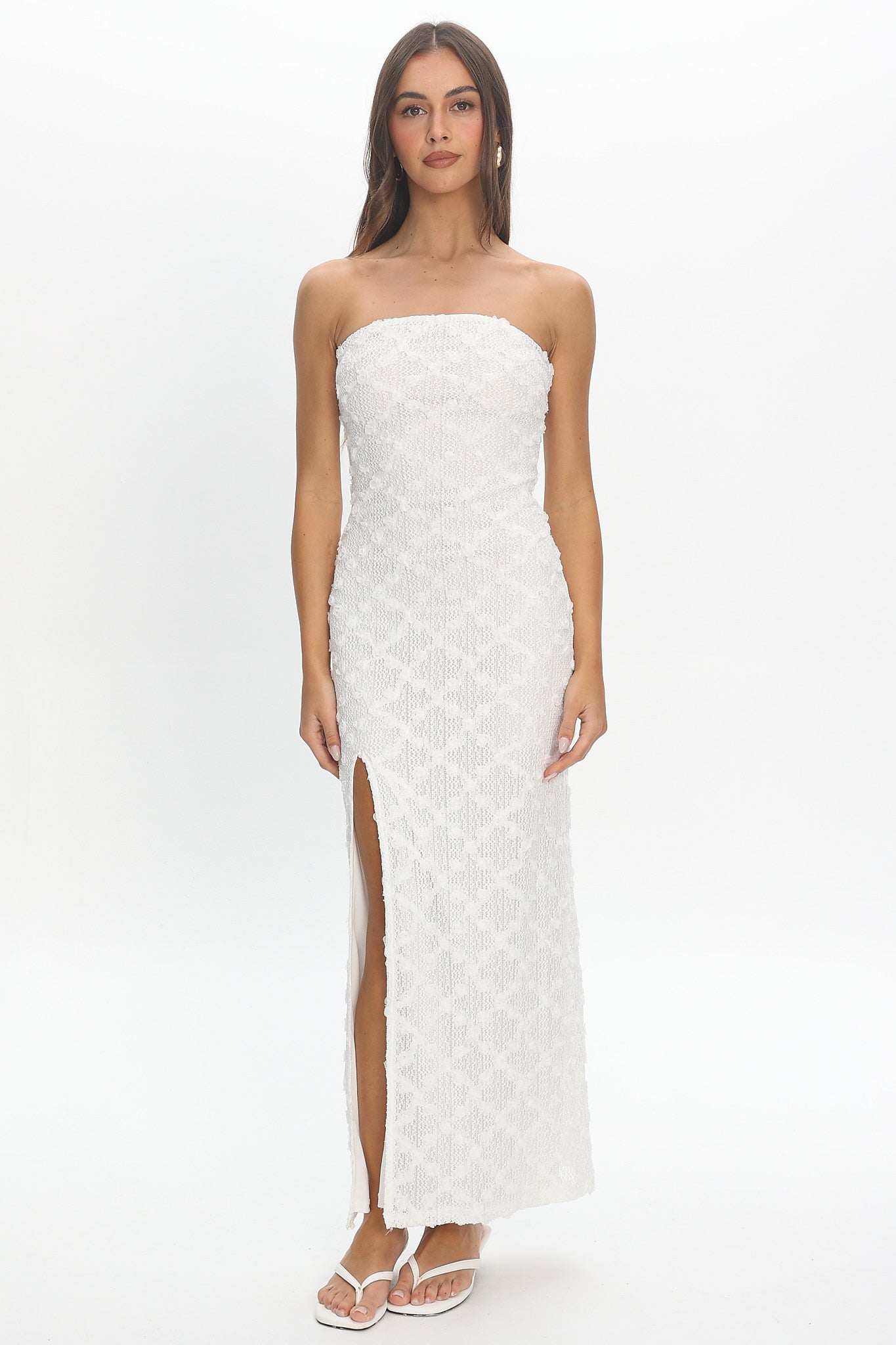 Sancia Front Split Maxi Dress White | Selfie Leslie