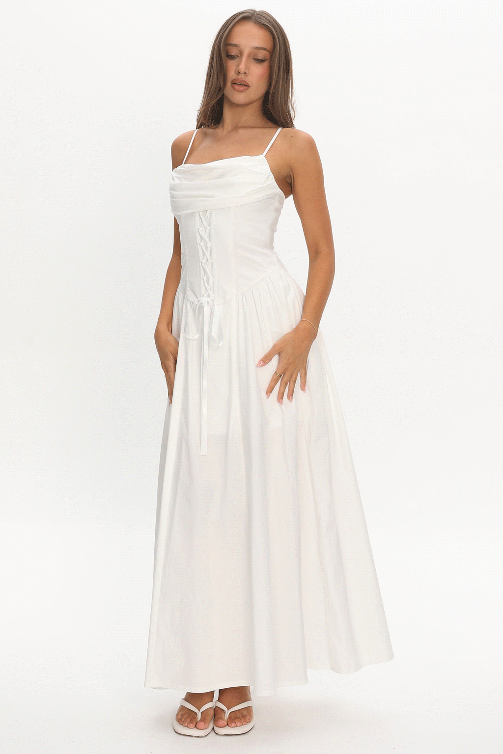 Make It Yours Lace-Up Maxi Dress Ivory