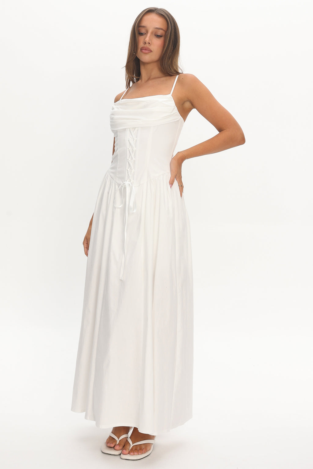ivory maxi dresses Make It Yours Lace-Up Dress The asymmetrical seam adds Style:Without Bows pinstripe Athletic Tennis Dress with