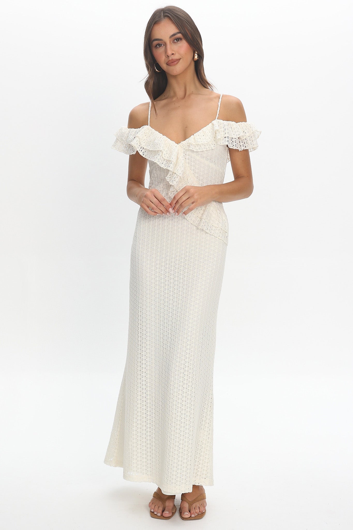 Nobleese Crochet Maxi Dress Ivory
