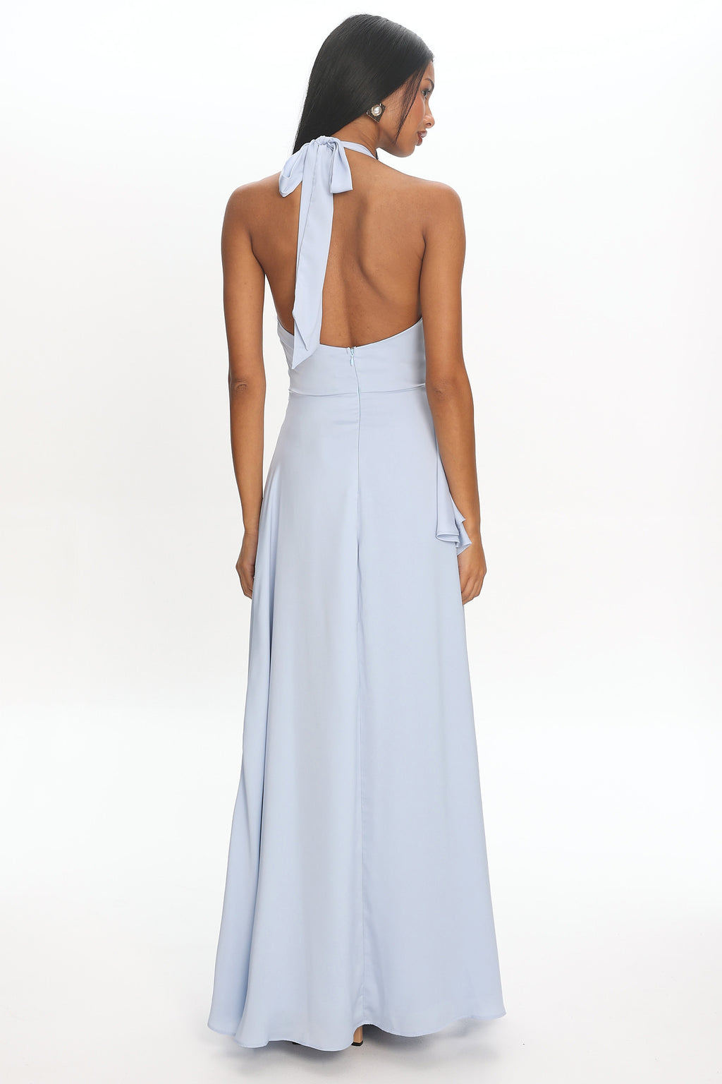 Genelyn Ruched Halter Maxi Dress Blue
