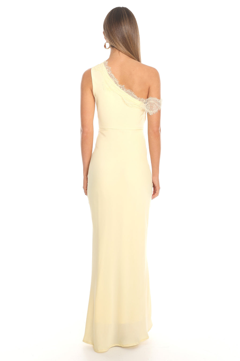 Lemon Grove One Shoulder Lace Trim Maxi Dress Butter