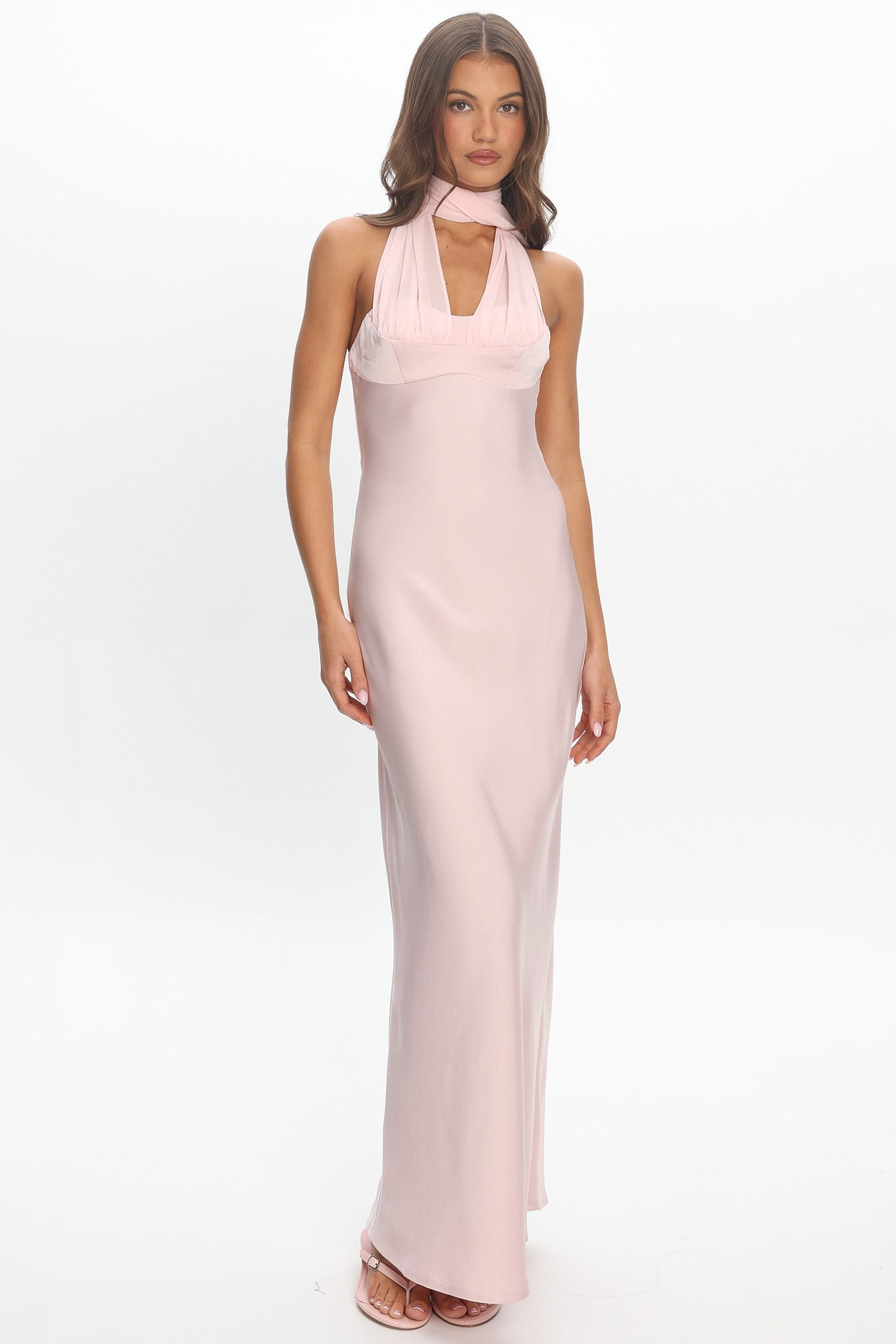Tirsa Scarf Neck Satin Slip Gown Pink