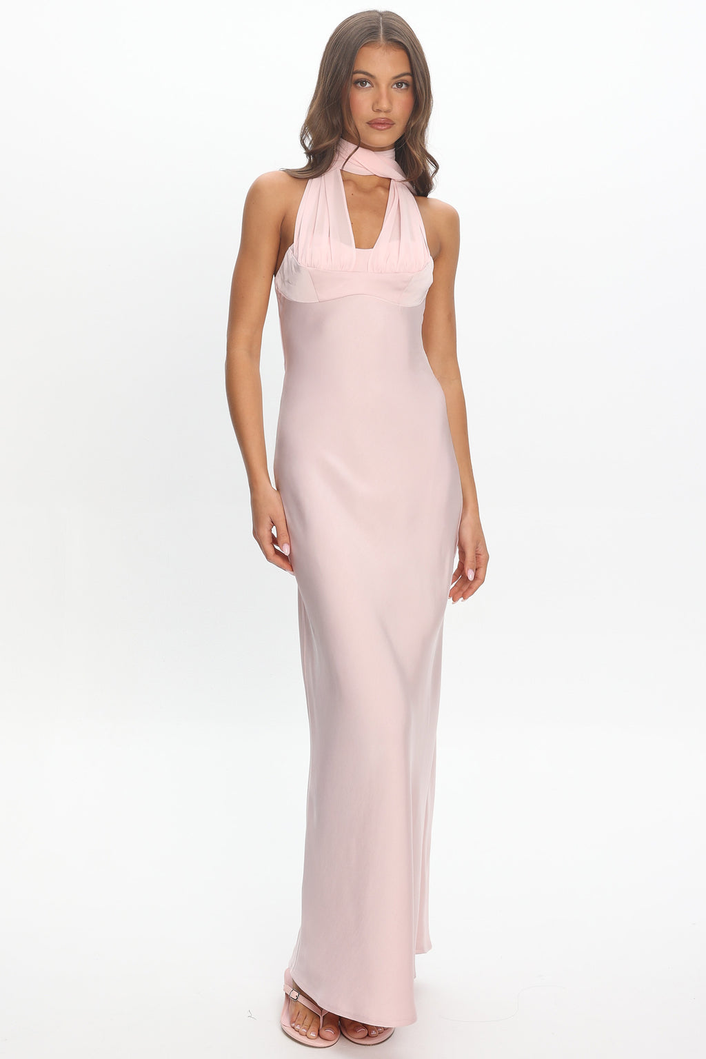 Tirsa Chiffon Halterneck Maxi Dress Pink