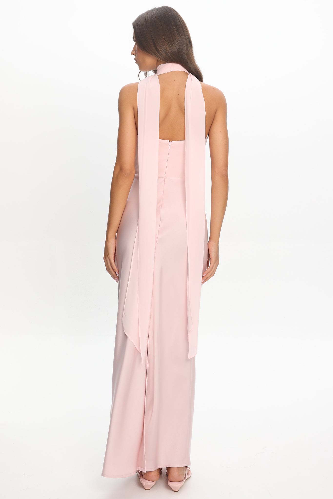 Tirsa Scarf Neck Satin Slip Gown Pink