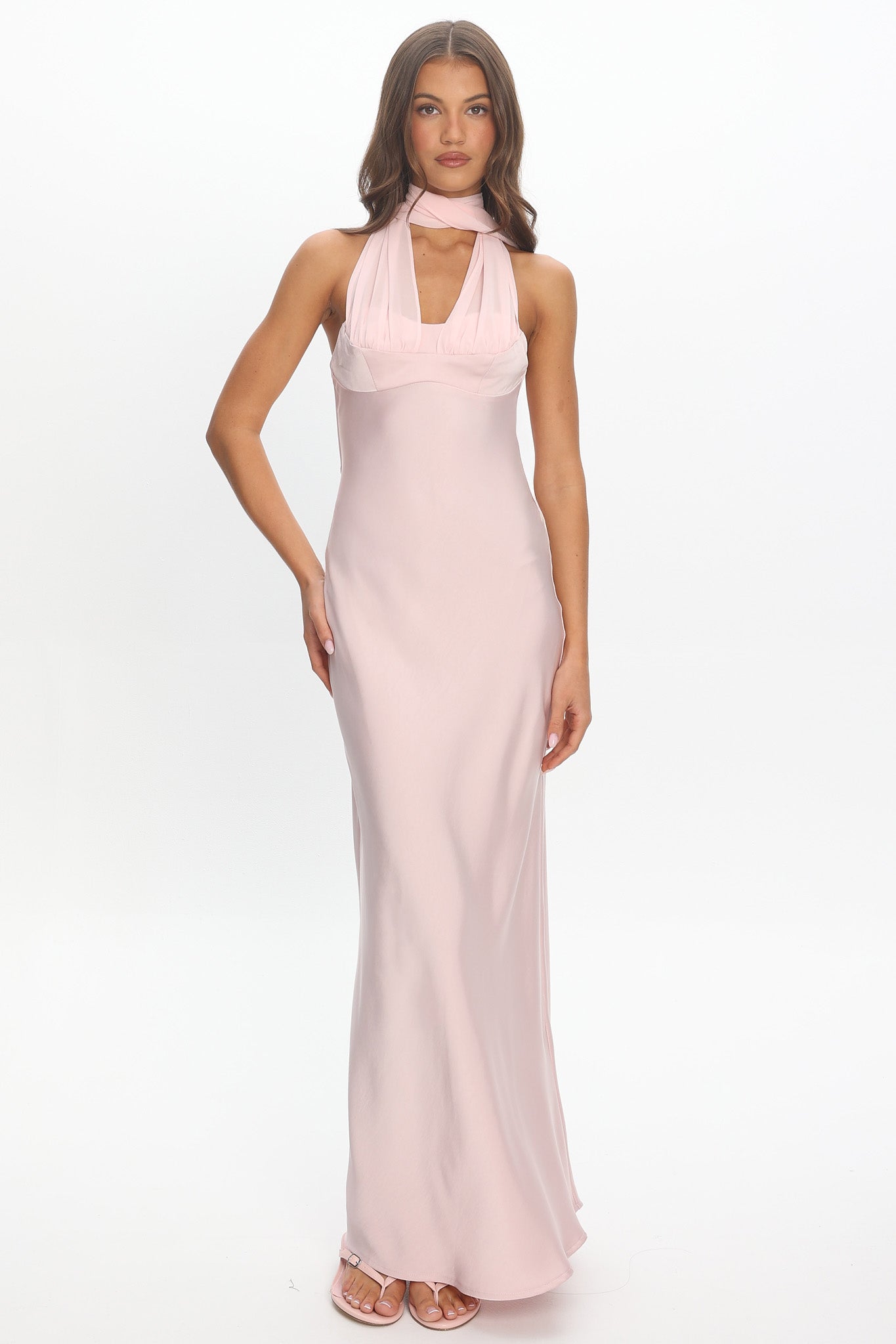 Tirsa Chiffon Halterneck Maxi Dress Pink