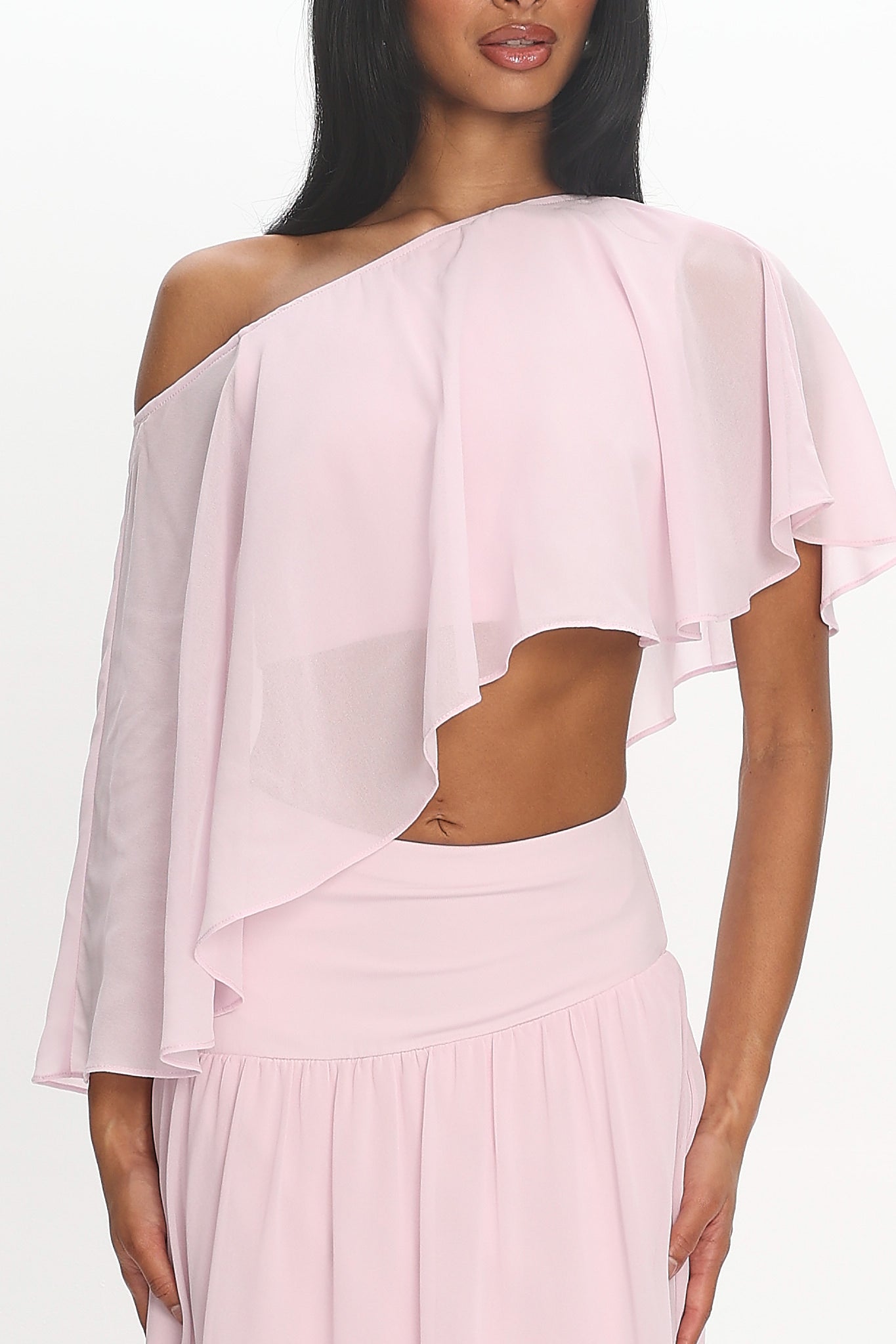 Lela Cutout Flutter Crop Top Blush