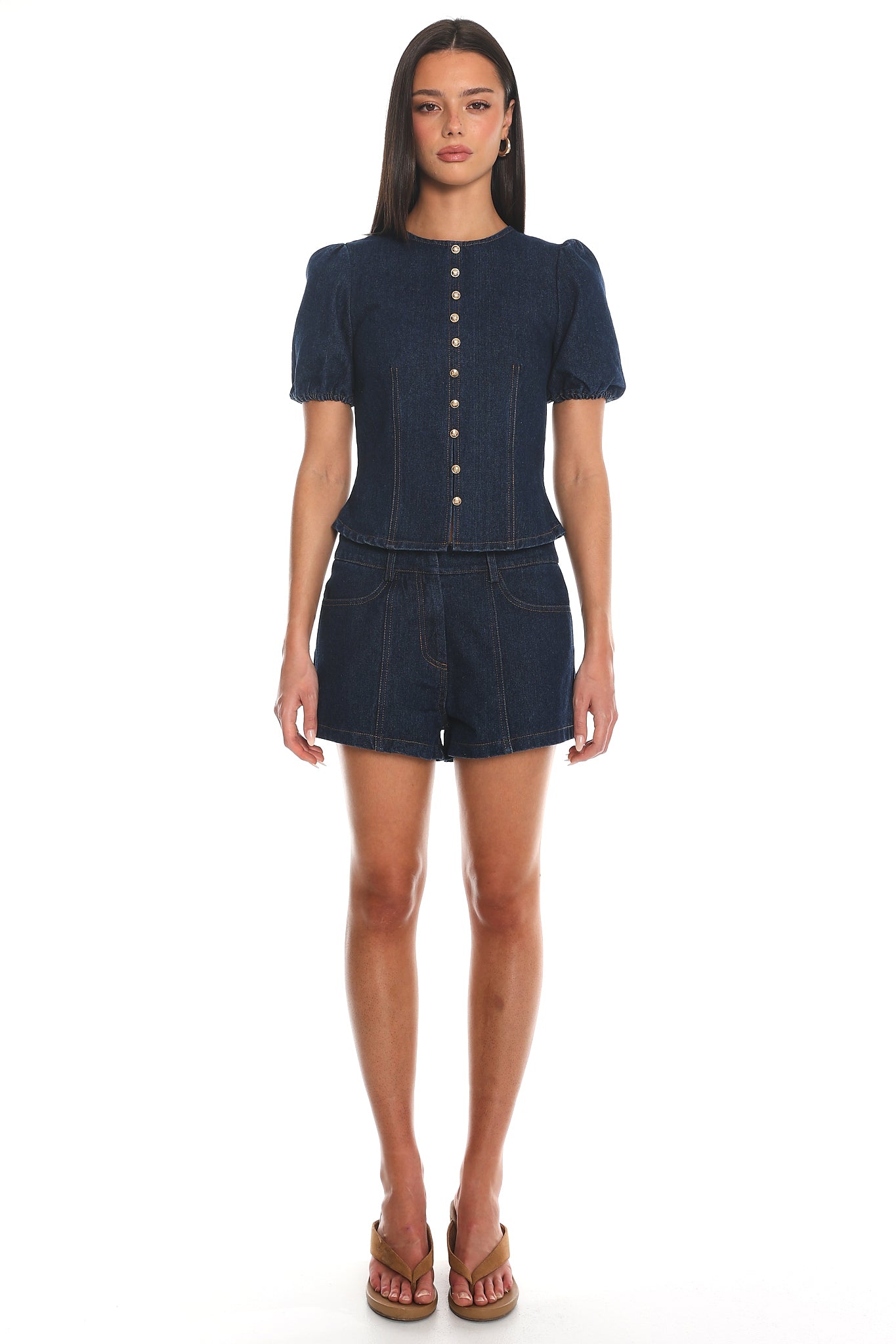 Outlaw Denim Puff Sleeve Top Indigo