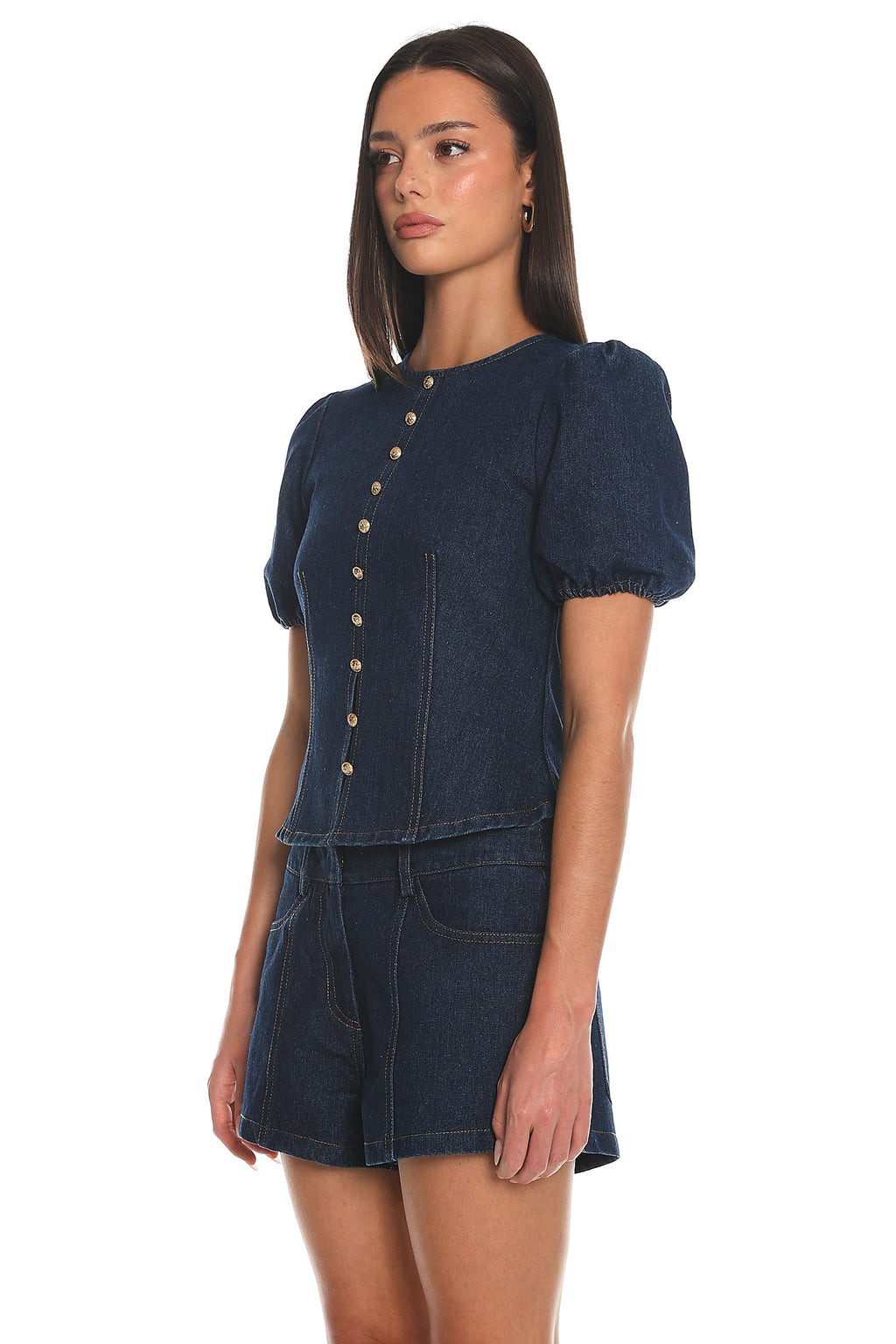 Outlaw Denim Puff Sleeve Top Indigo
