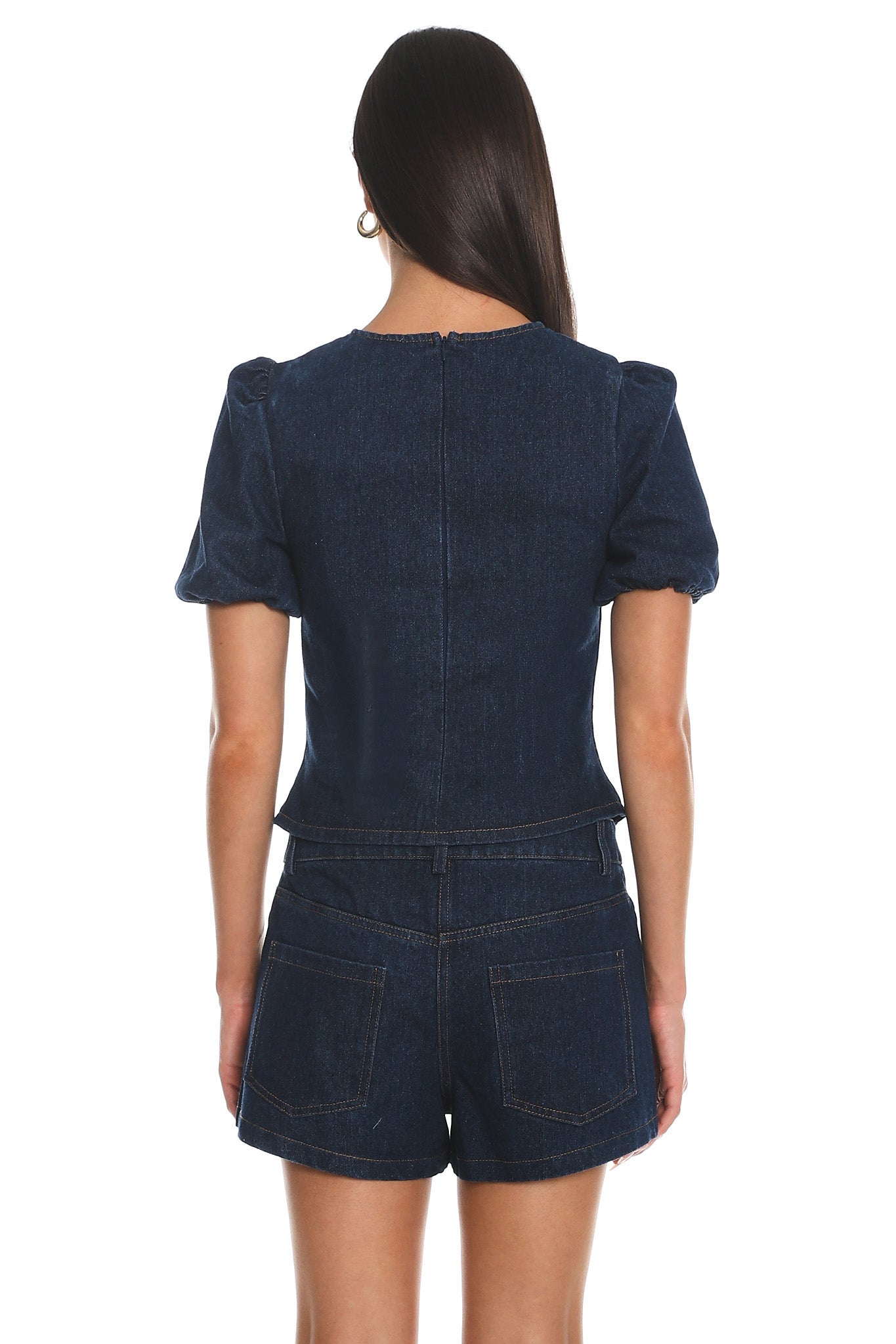 Outlaw Denim Puff Sleeve Top Indigo