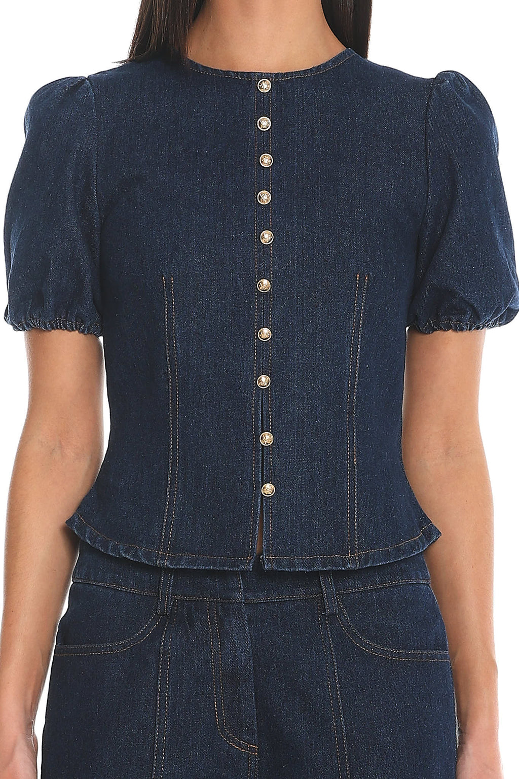 Outlaw Denim Puff Sleeve Top Indigo