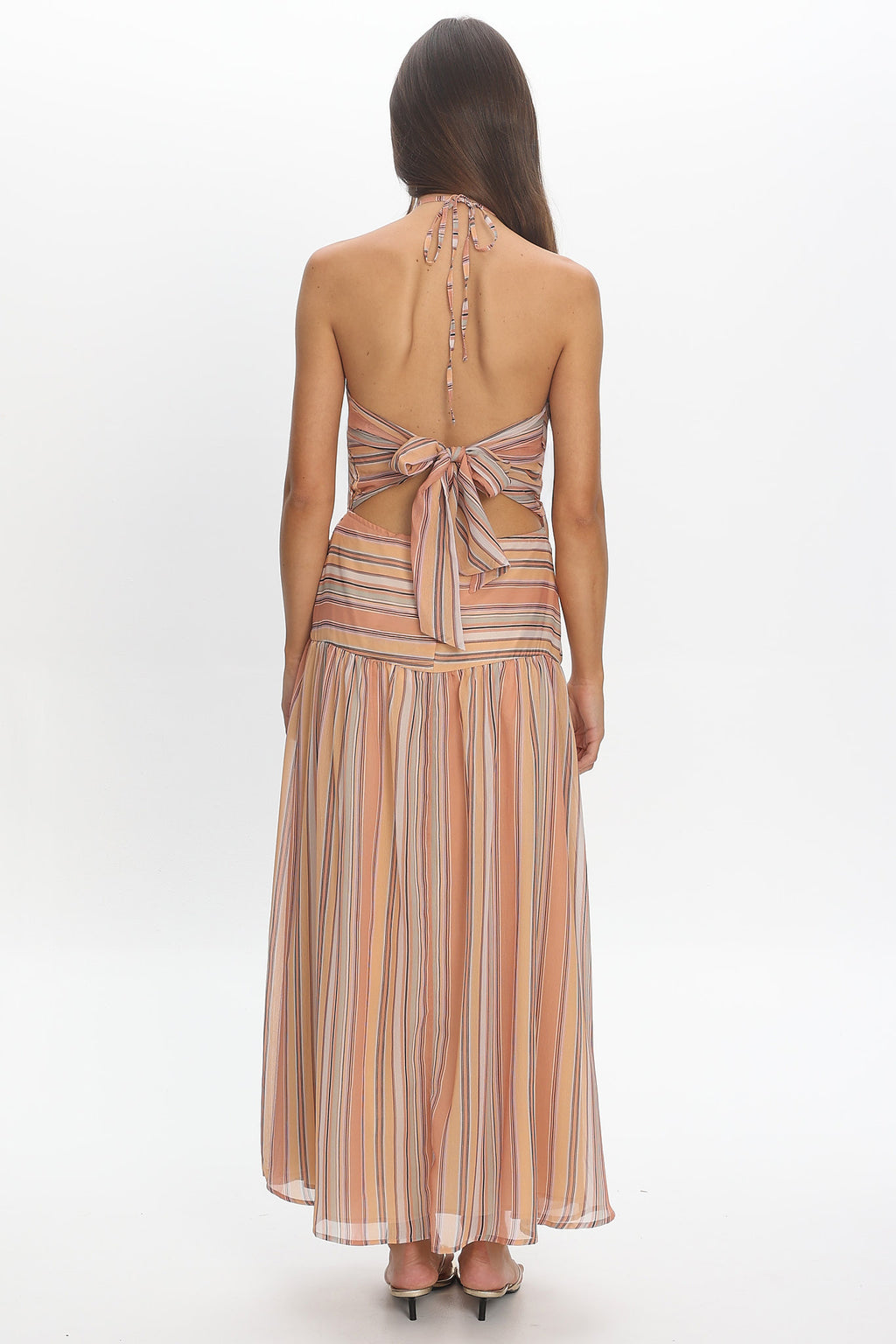Indigo Morning Tied Back Maxi Dress Stripe Sunset