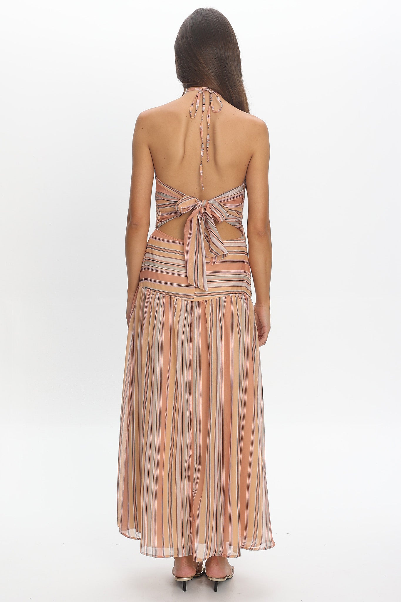 Indigo Morning Tied Back Maxi Dress Stripe Sunset
