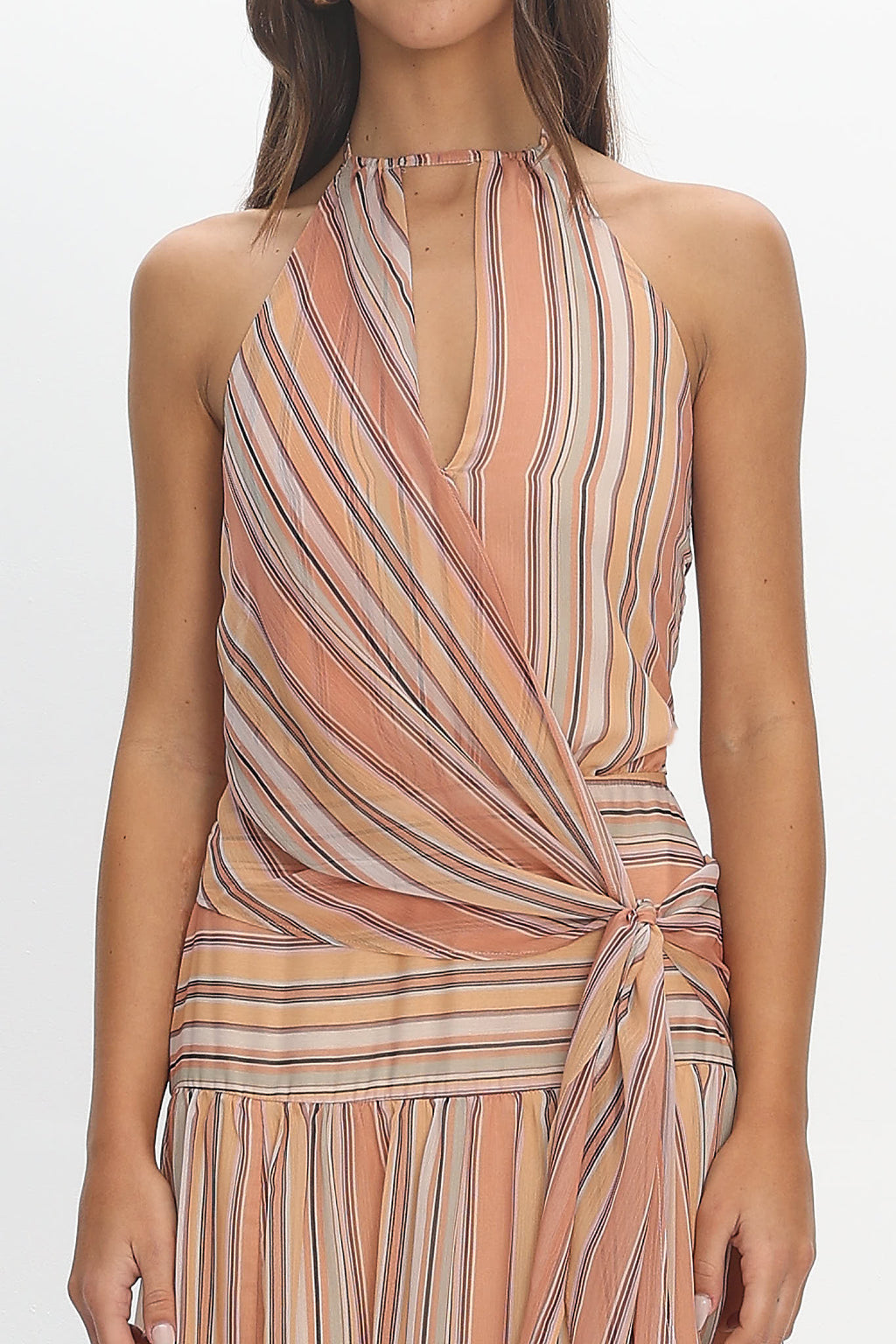 Indigo Morning Tied Back Maxi Dress Stripe Sunset