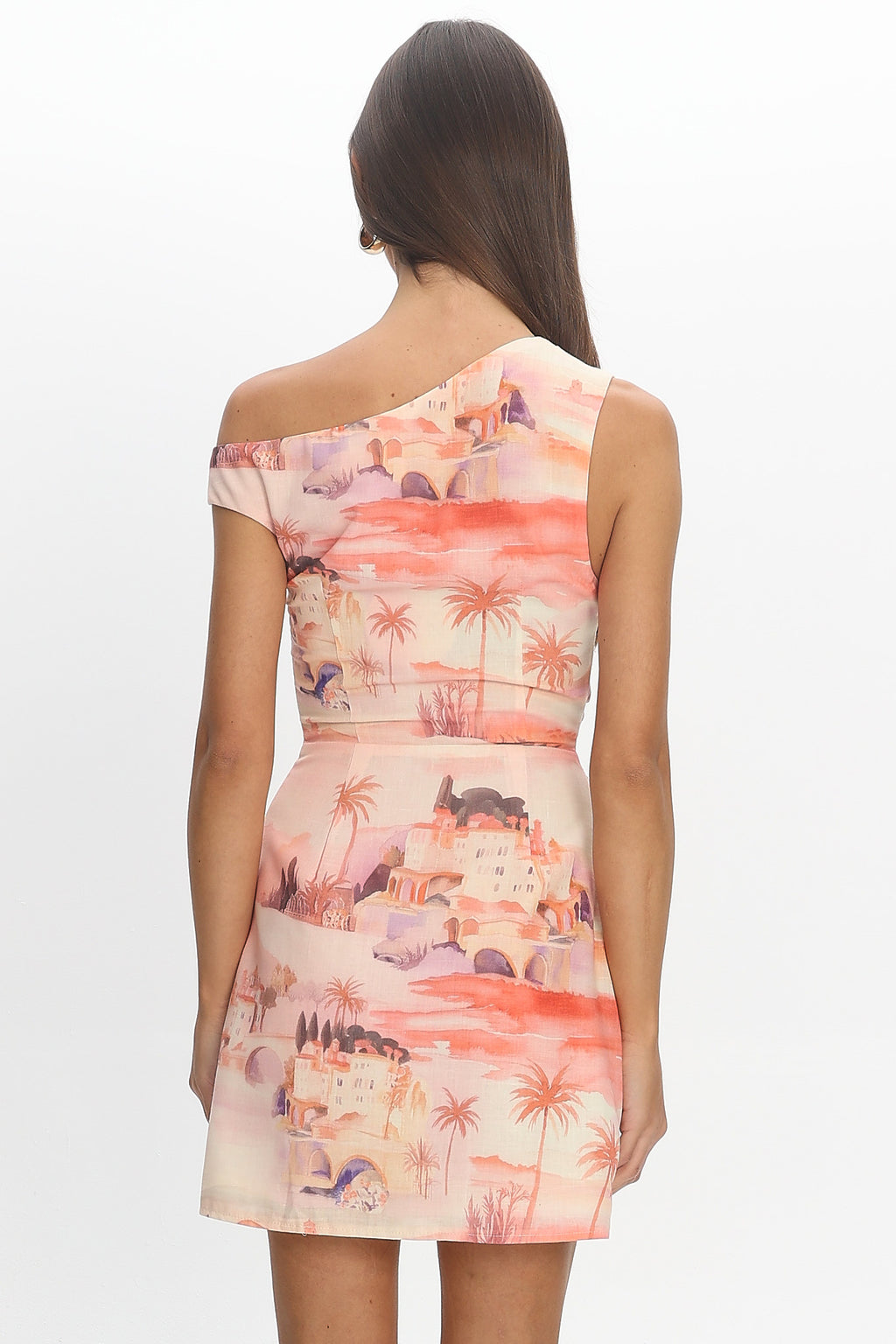Heaven Darling Asymmetric Neckline Mini Dress Print Blush
