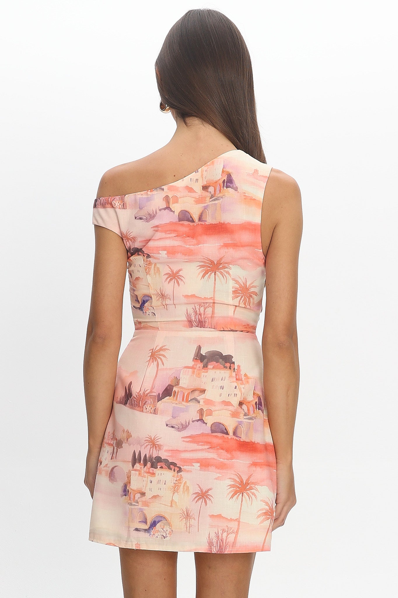 Heaven Darling Asymmetric Neckline Mini Dress Print Blush