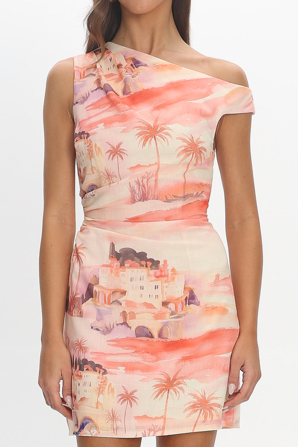 Heaven Darling Asymmetric Neckline Mini Dress Print Blush