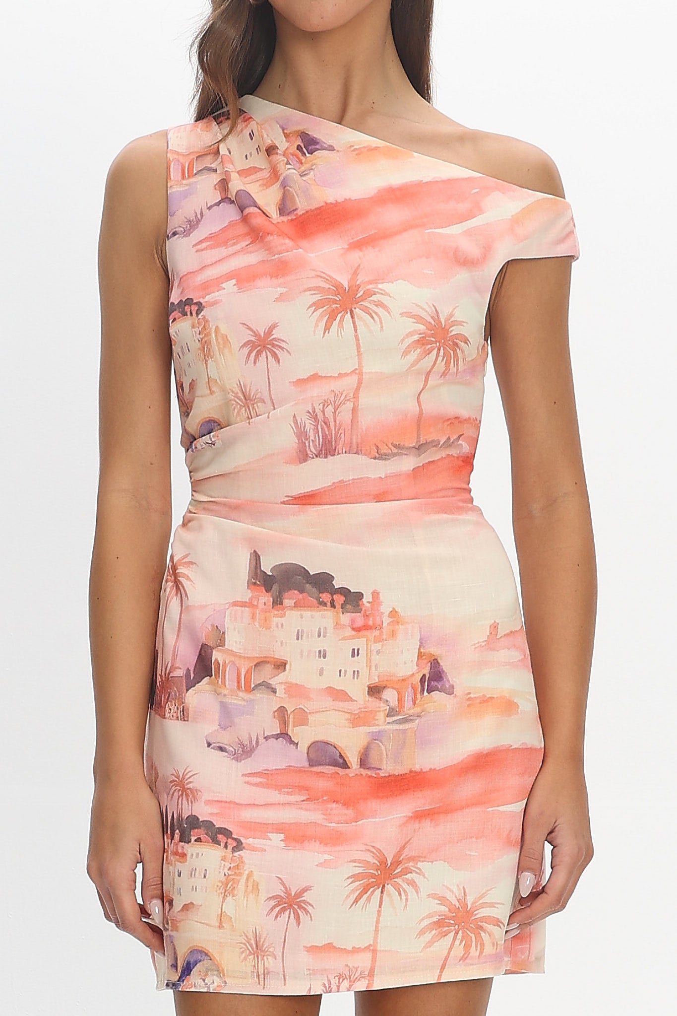 Heaven Darling Asymmetric Neckline Mini Dress Print Blush