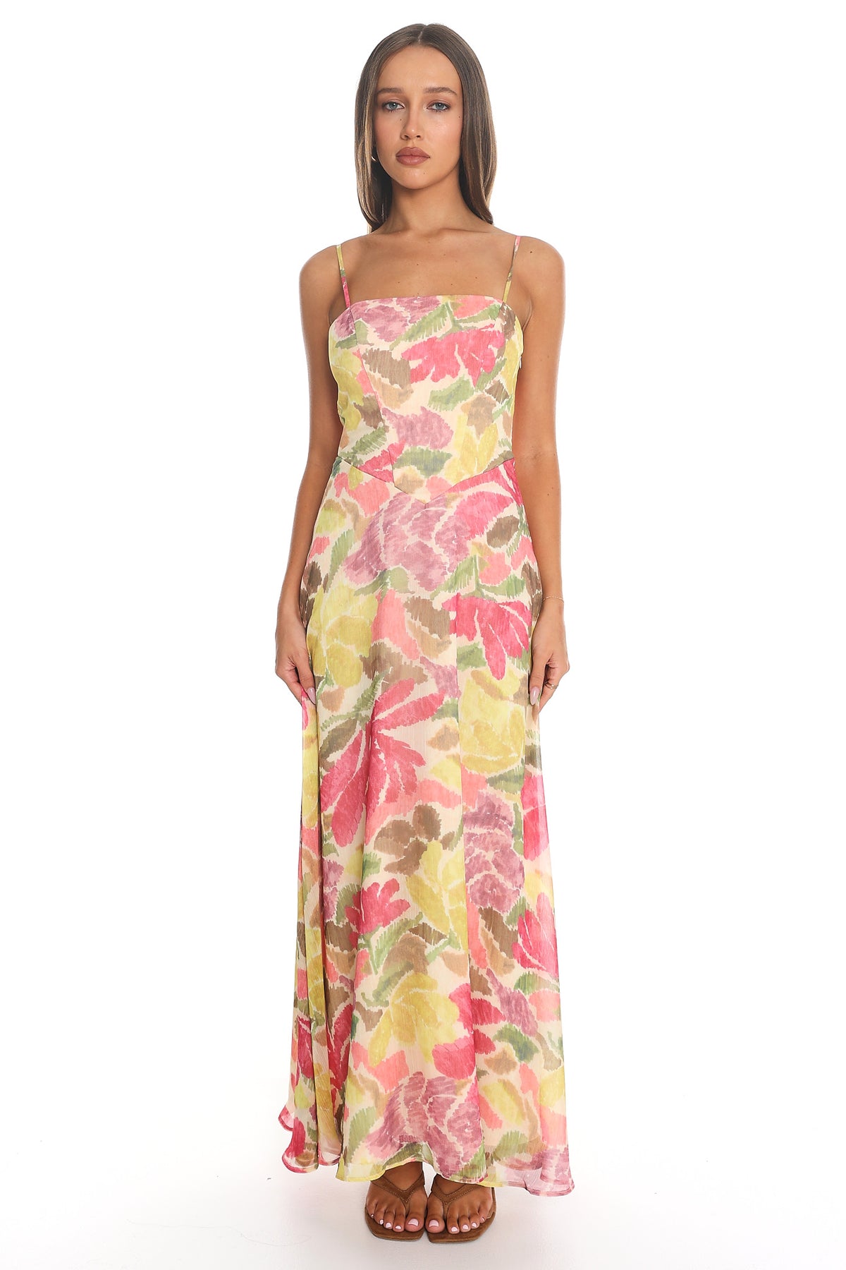 Shy Love Lace-Up Maxi Dress Pink