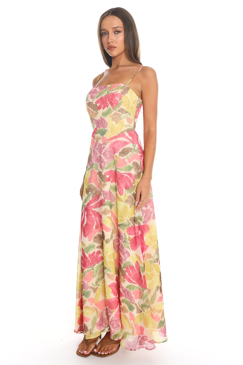 Shy Love Lace-Up Maxi Dress Pink