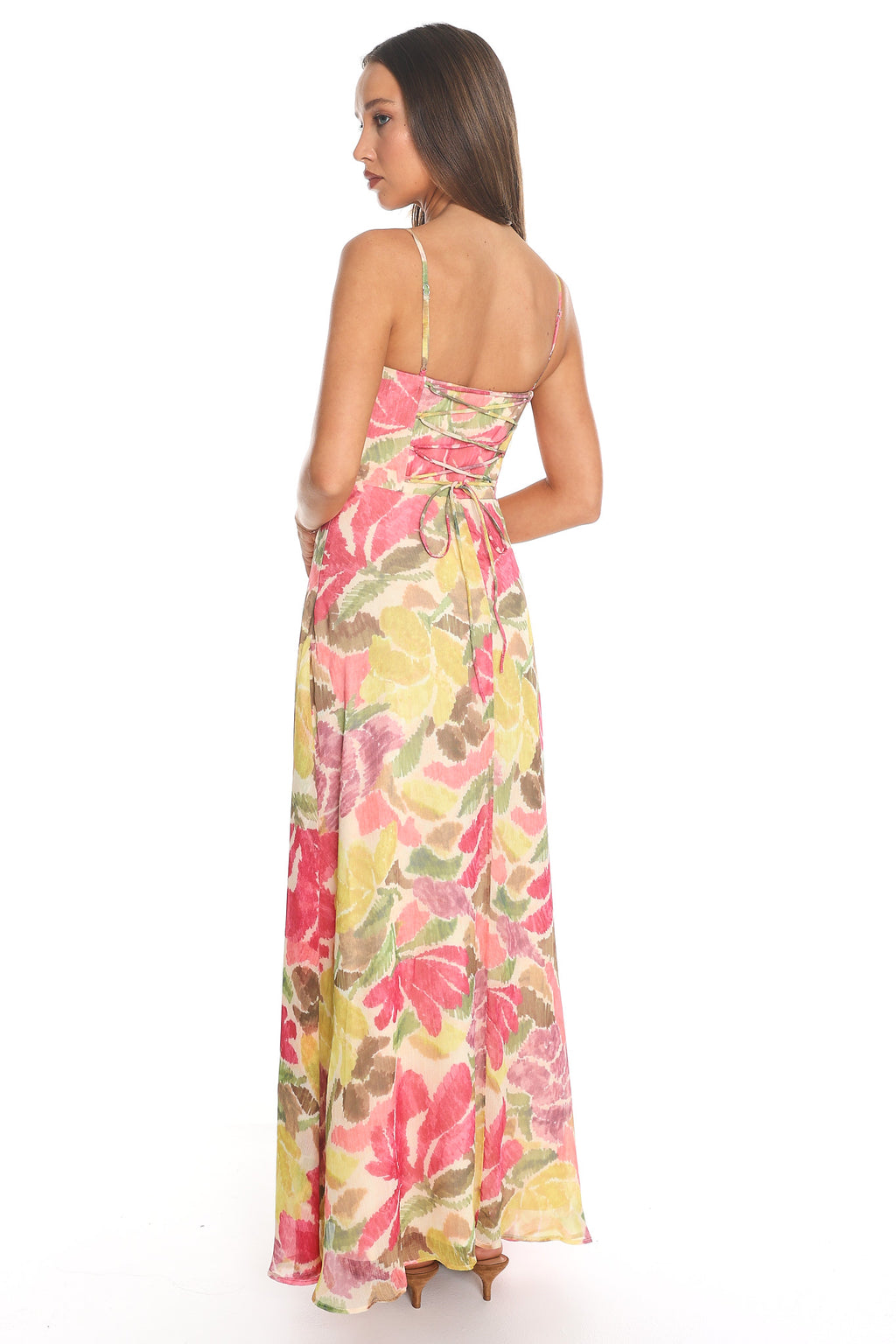 Shy Love Lace-Up Maxi Dress Pink