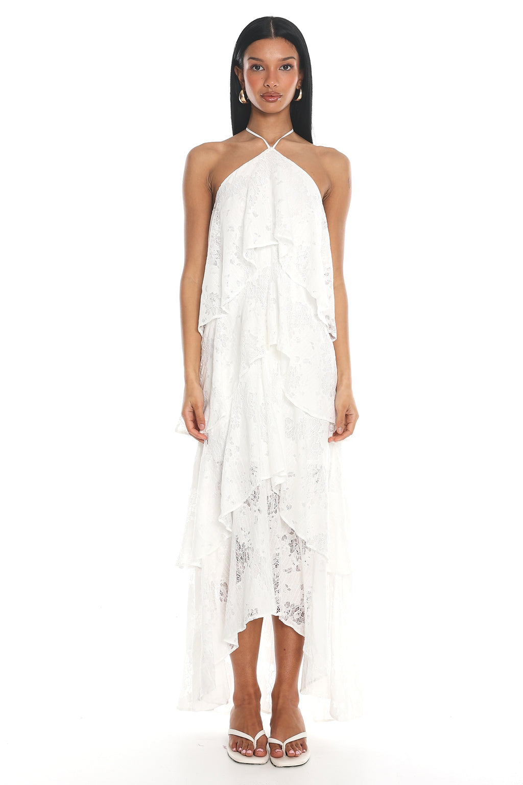 Cordelia Ruffled Halter Maxi Dress White