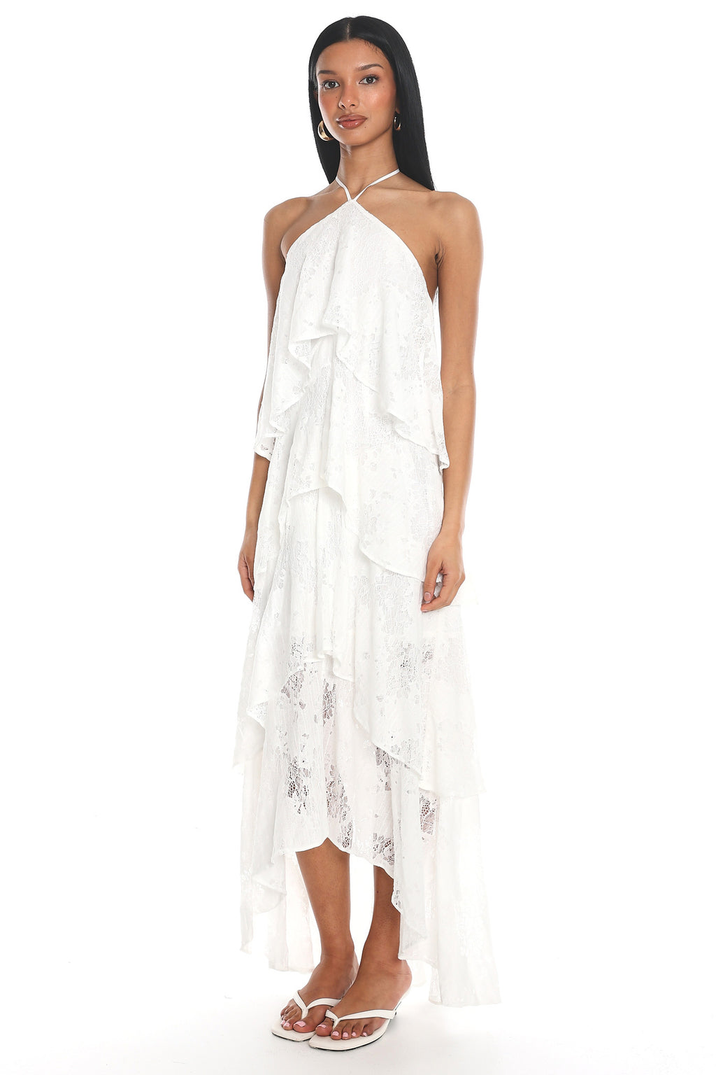 Cordelia Ruffled Halter Maxi Dress White