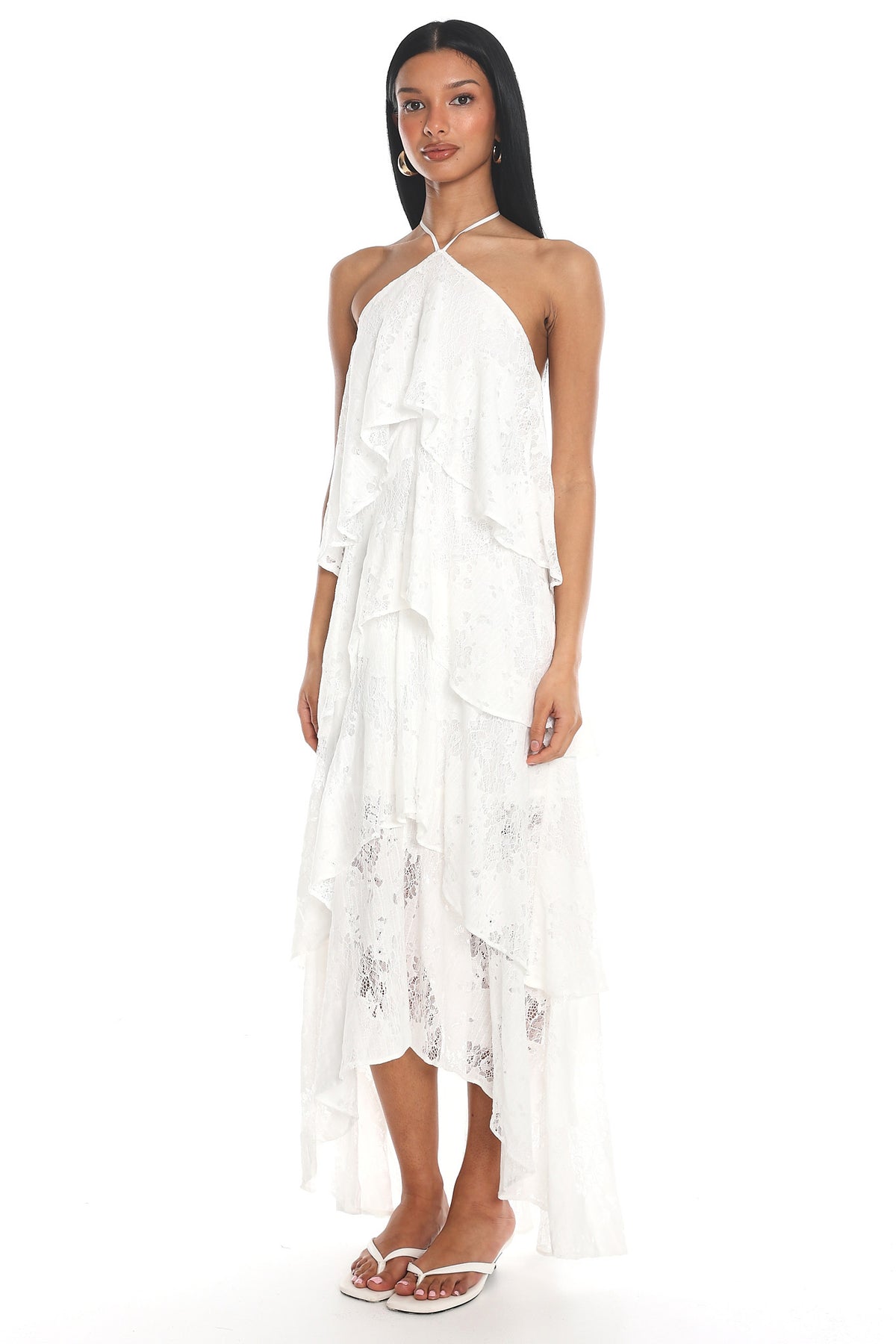 Cordelia Ruffled Halter Maxi Dress White