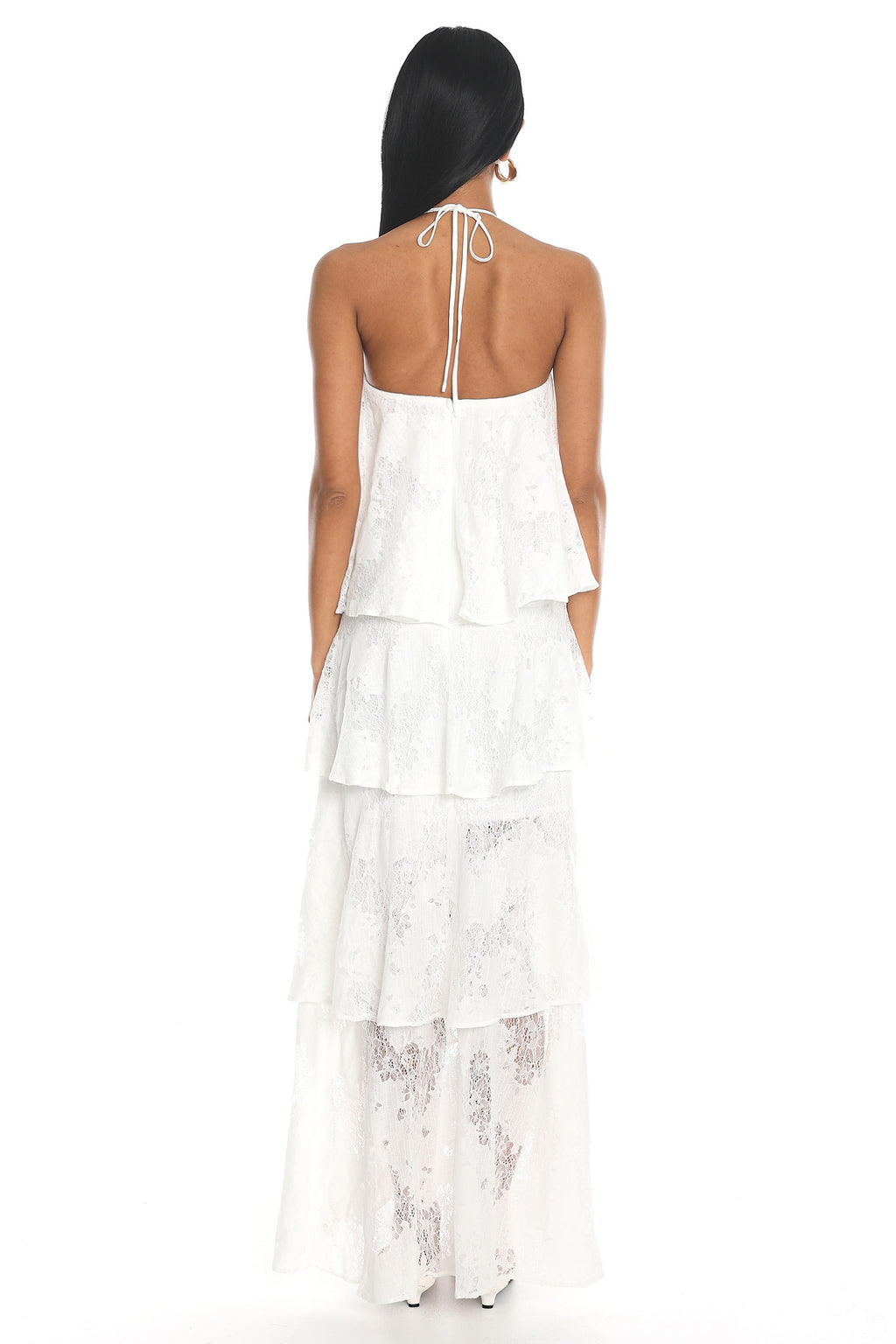 Cordelia Ruffled Halter Maxi Dress White