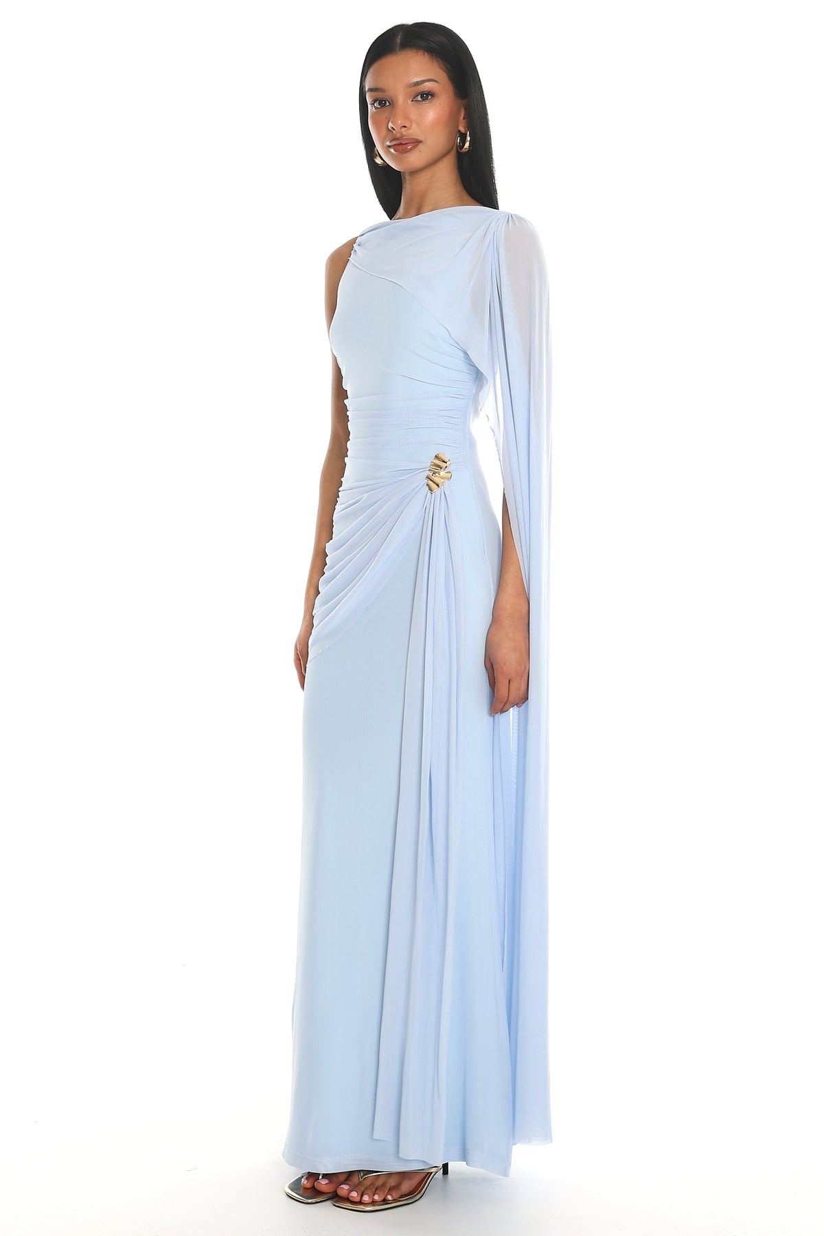 Athena Draped Cape Maxi Dress Blue