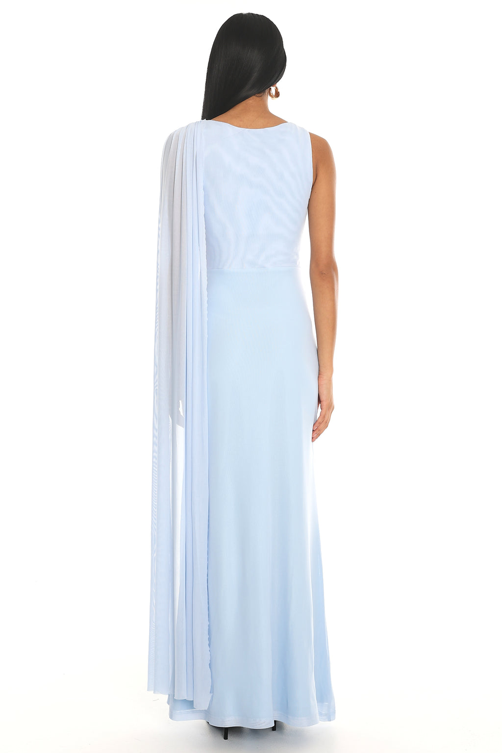 Athena Draped Cape Maxi Dress Blue
