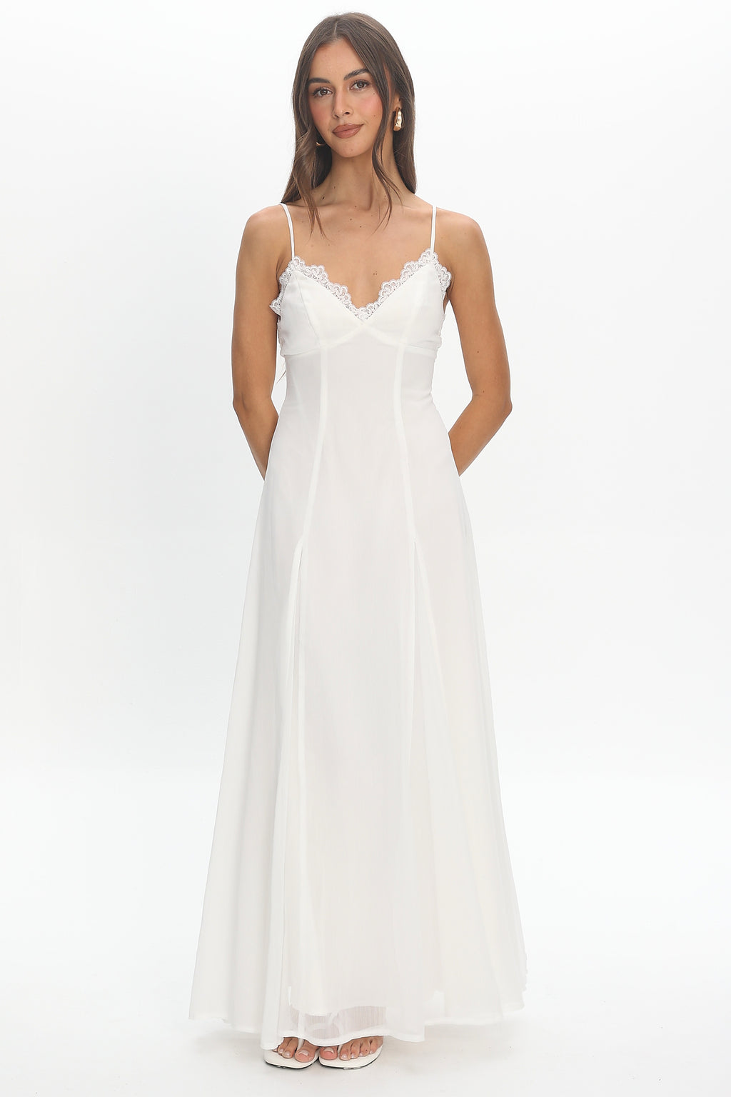 Ramone Lace Trim Maxi Dress Off White