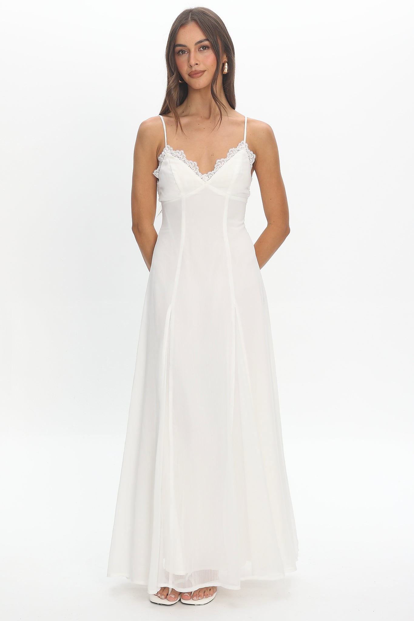 Ramone Lace Trim Maxi Dress Off White