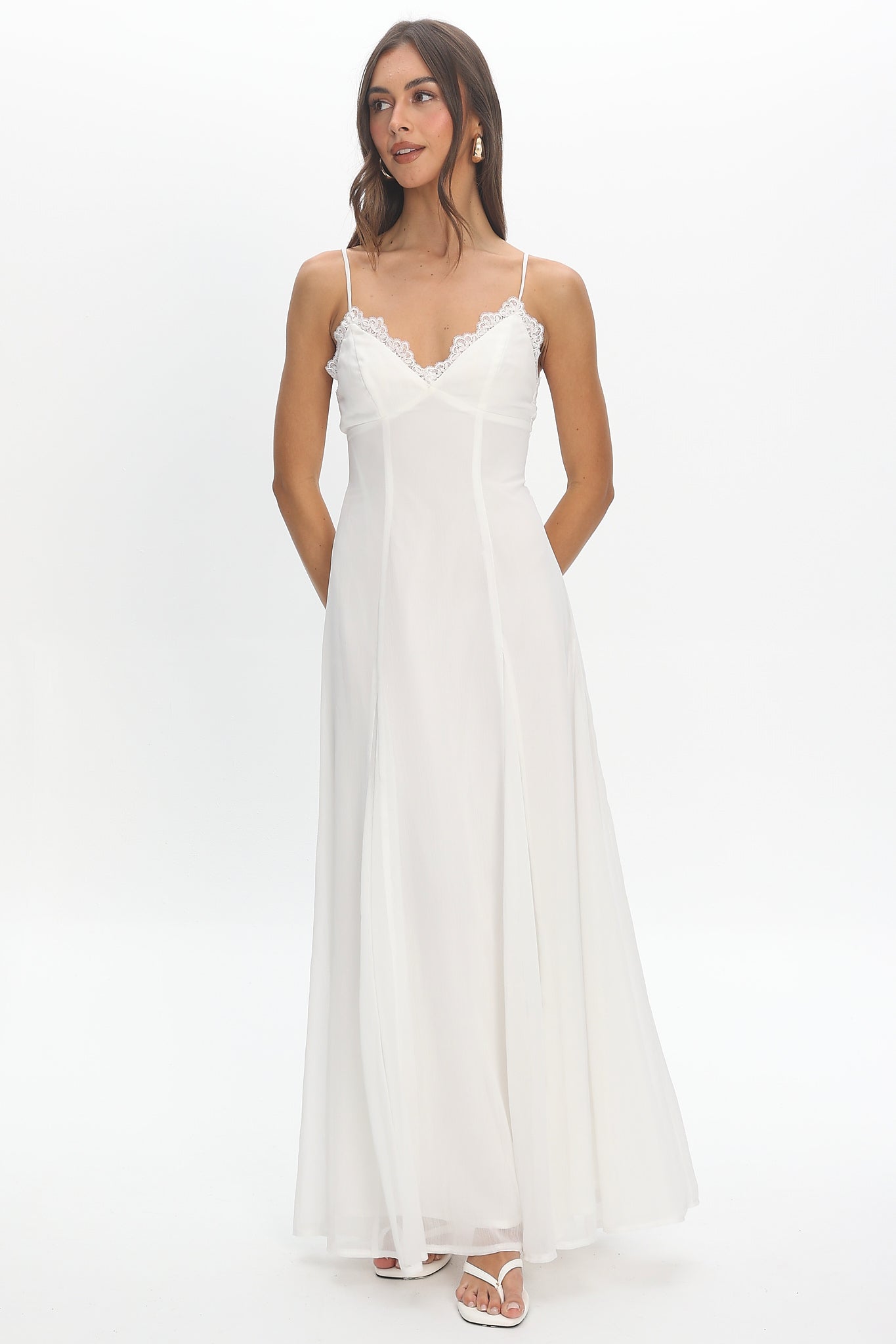 Shop the Ramone Lace Trim Maxi Dress Off White