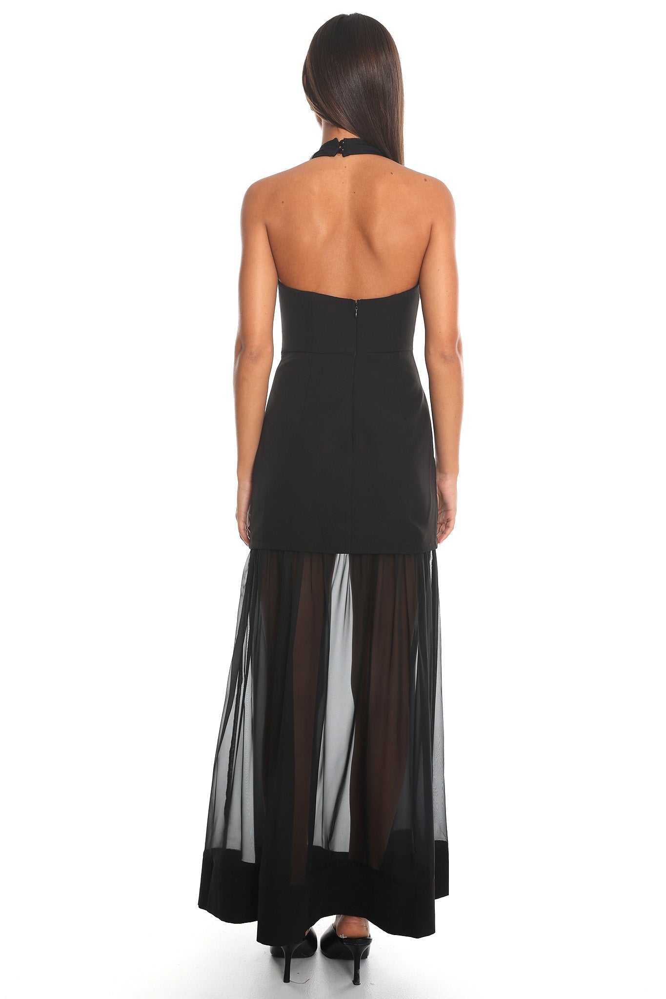 Midnight Confession Draped Mesh Maxi Dress Black