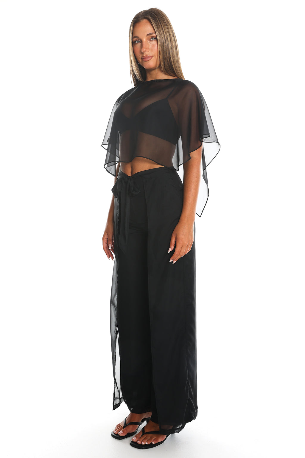 Less is More Sheer Overlay Wide Leg Pants Black