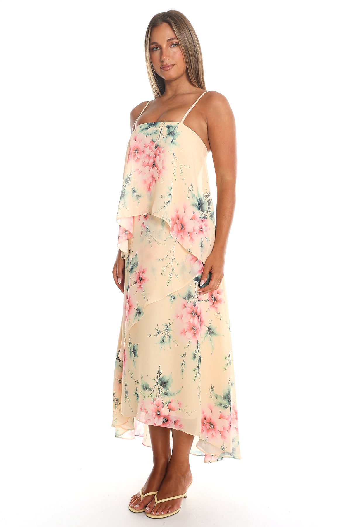 Carlicia Tiered Overlay Maxi Dress Yellow
