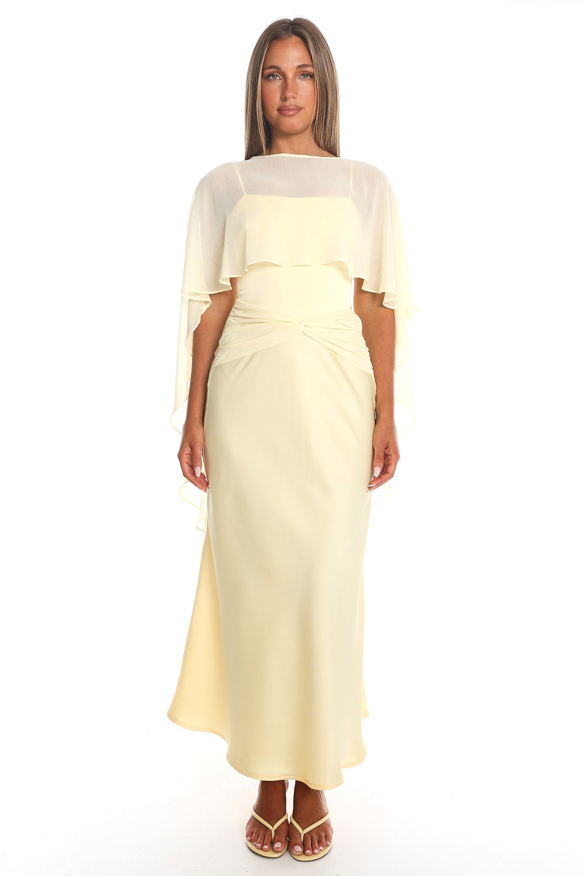 Larni Twist Waist Cape Midi Dress Butter by Selfie Leslie
